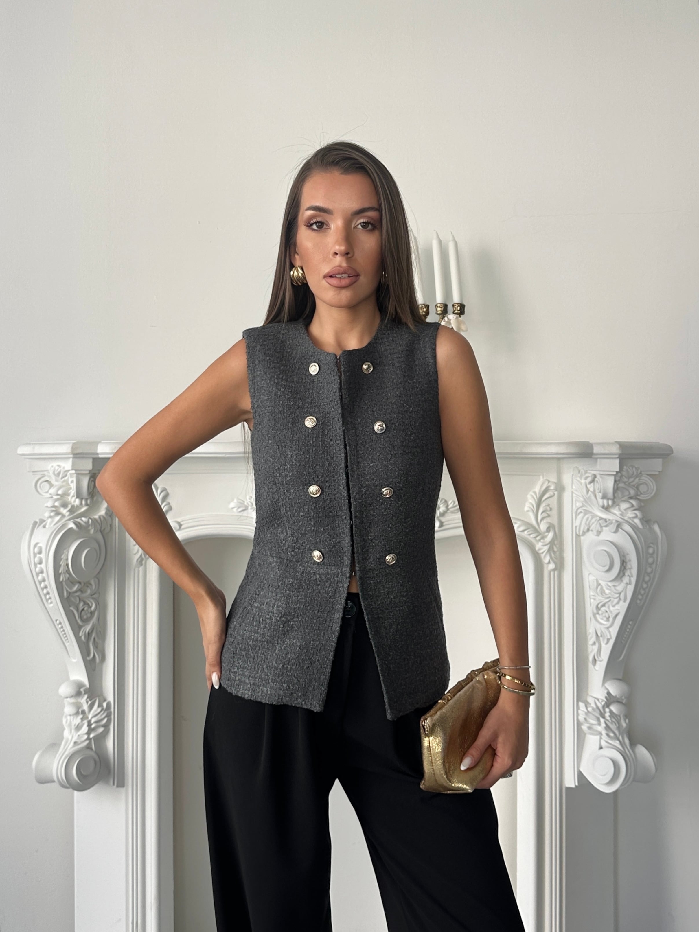 Chanel Fabric Yelek Füme