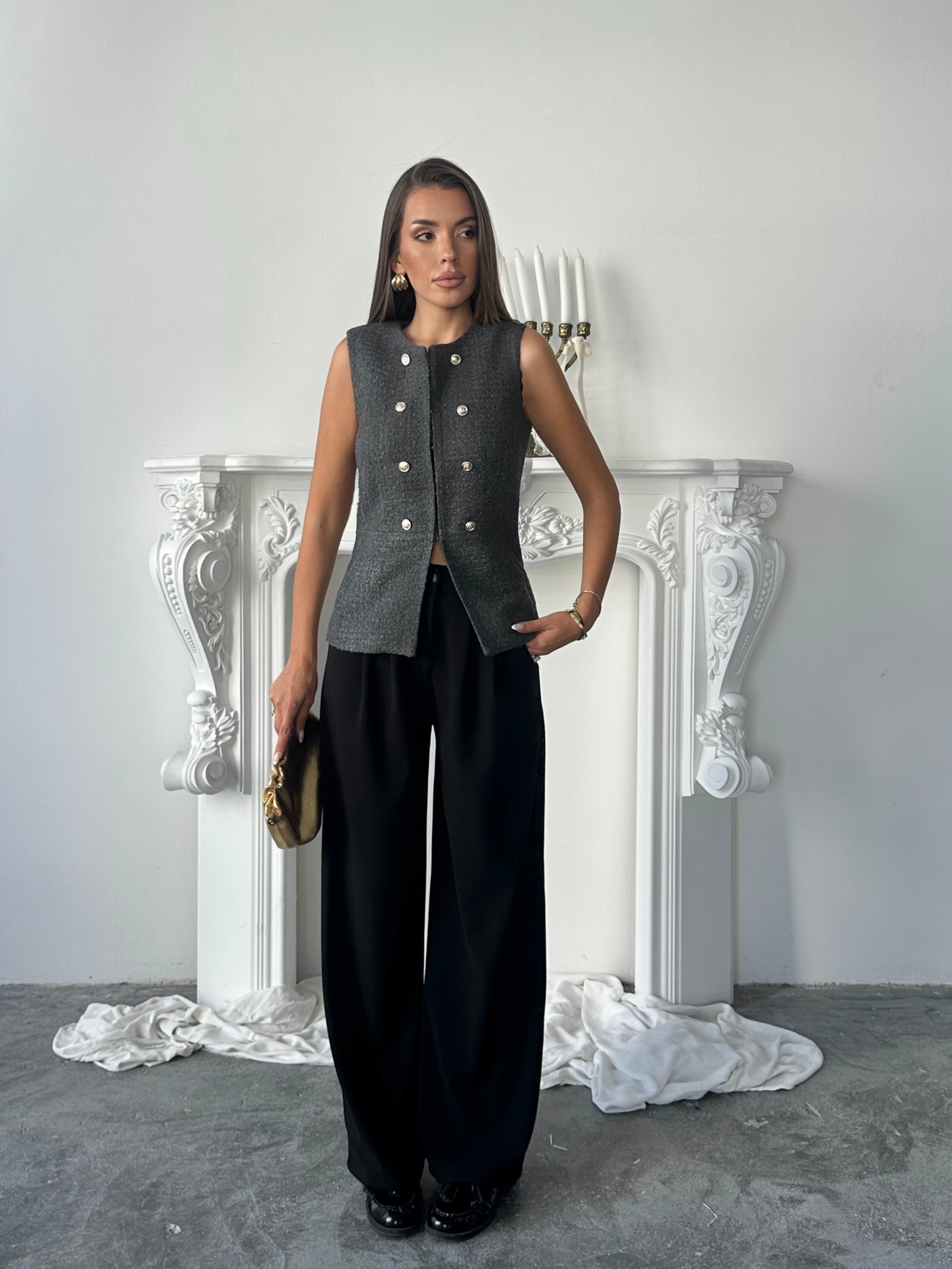 Chanel Fabric Yelek Füme