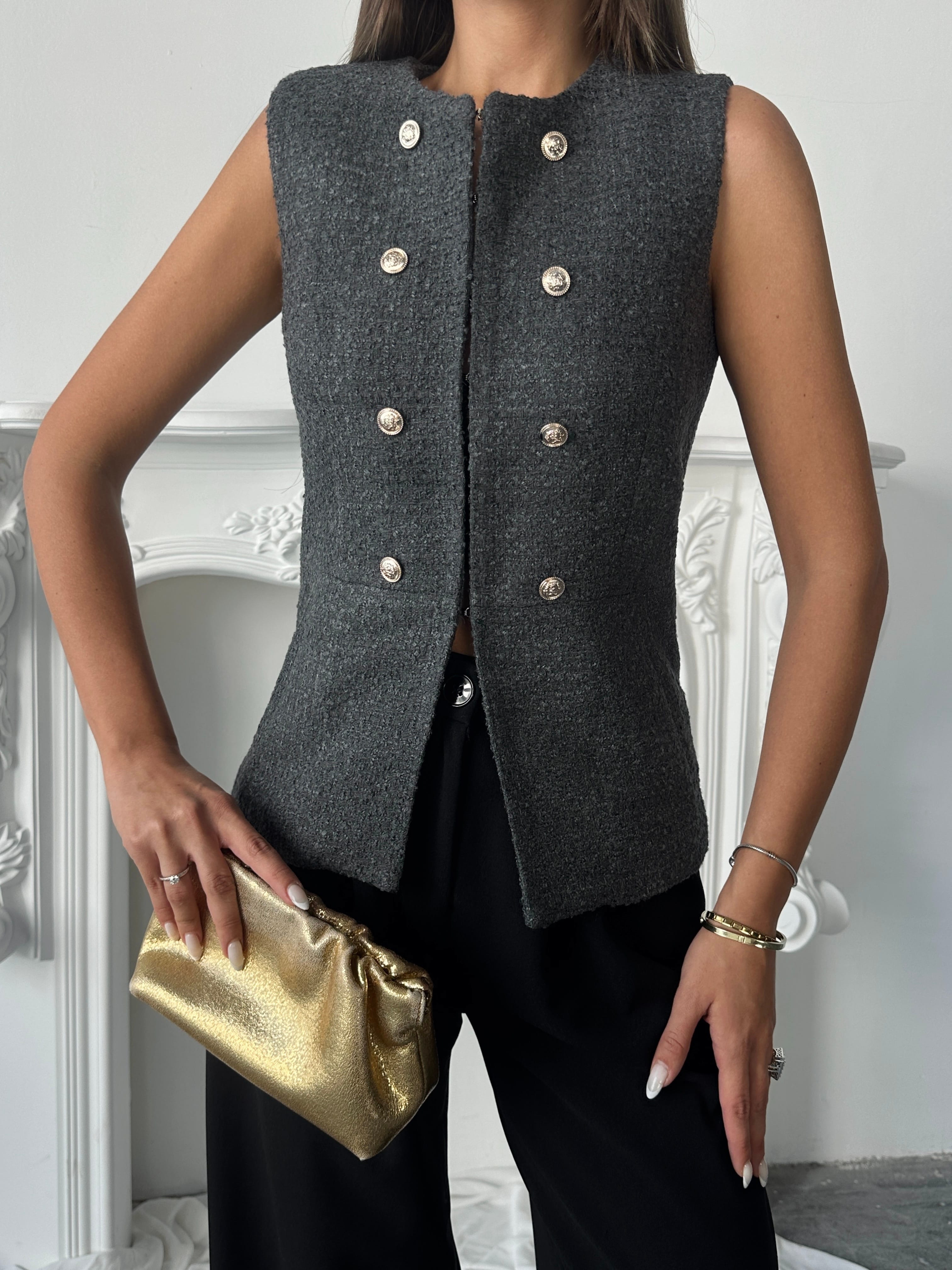 Chanel Fabric Yelek Füme
