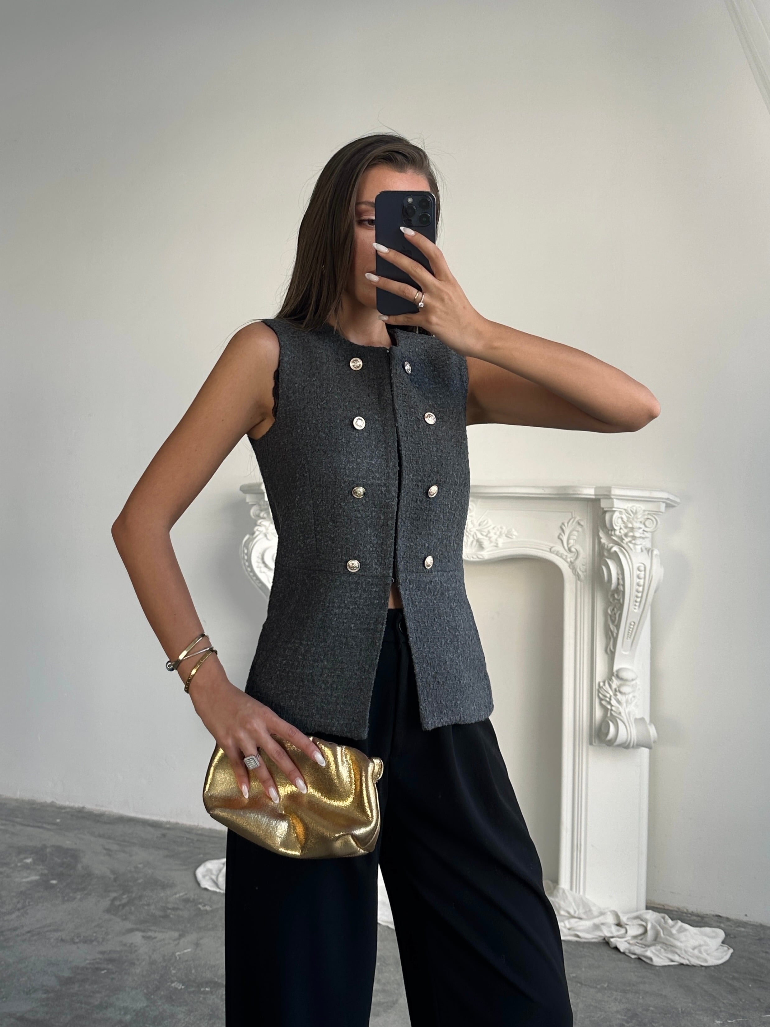 Chanel Fabric Yelek Füme
