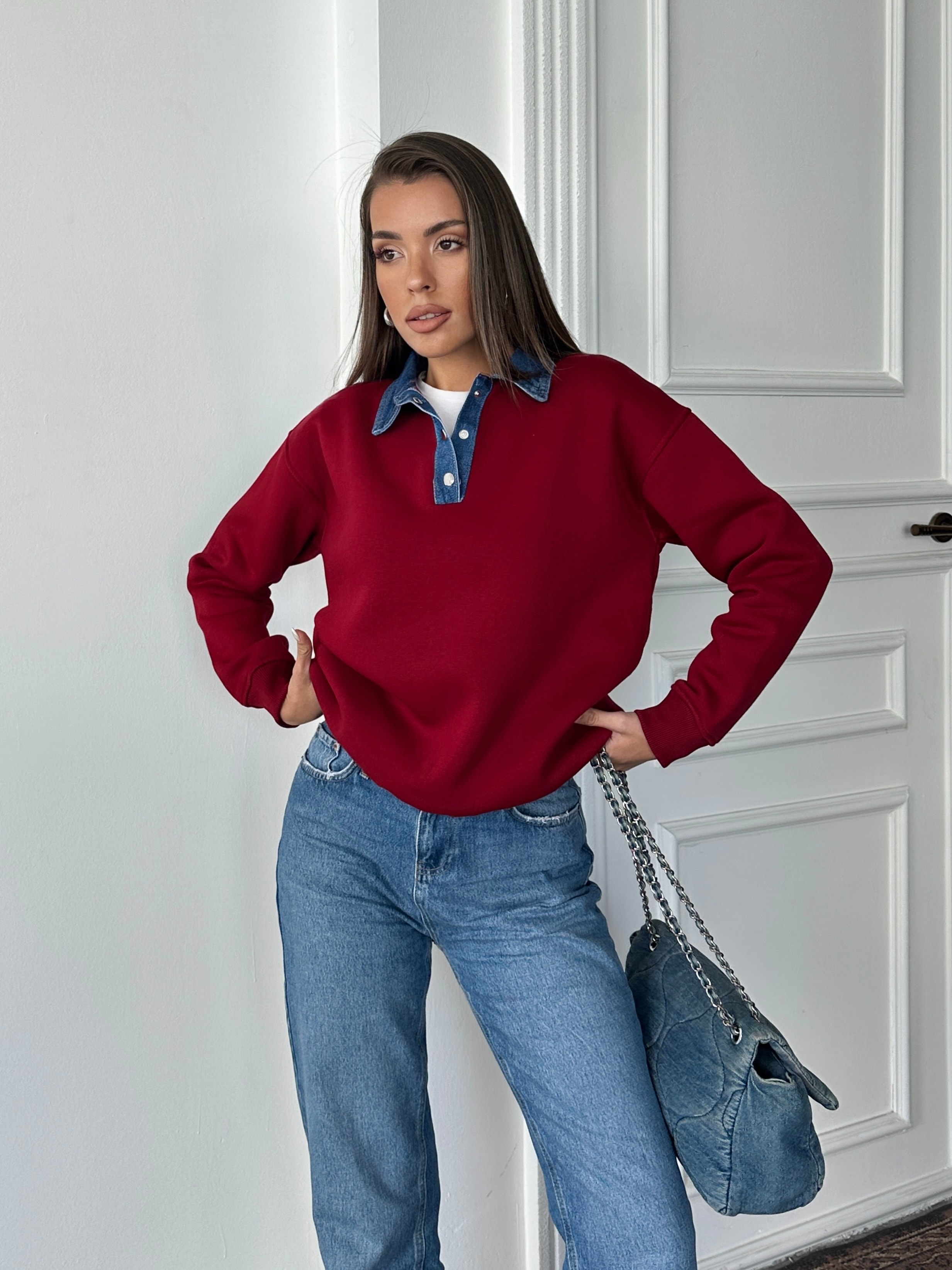 Denim Yakalı Sweat