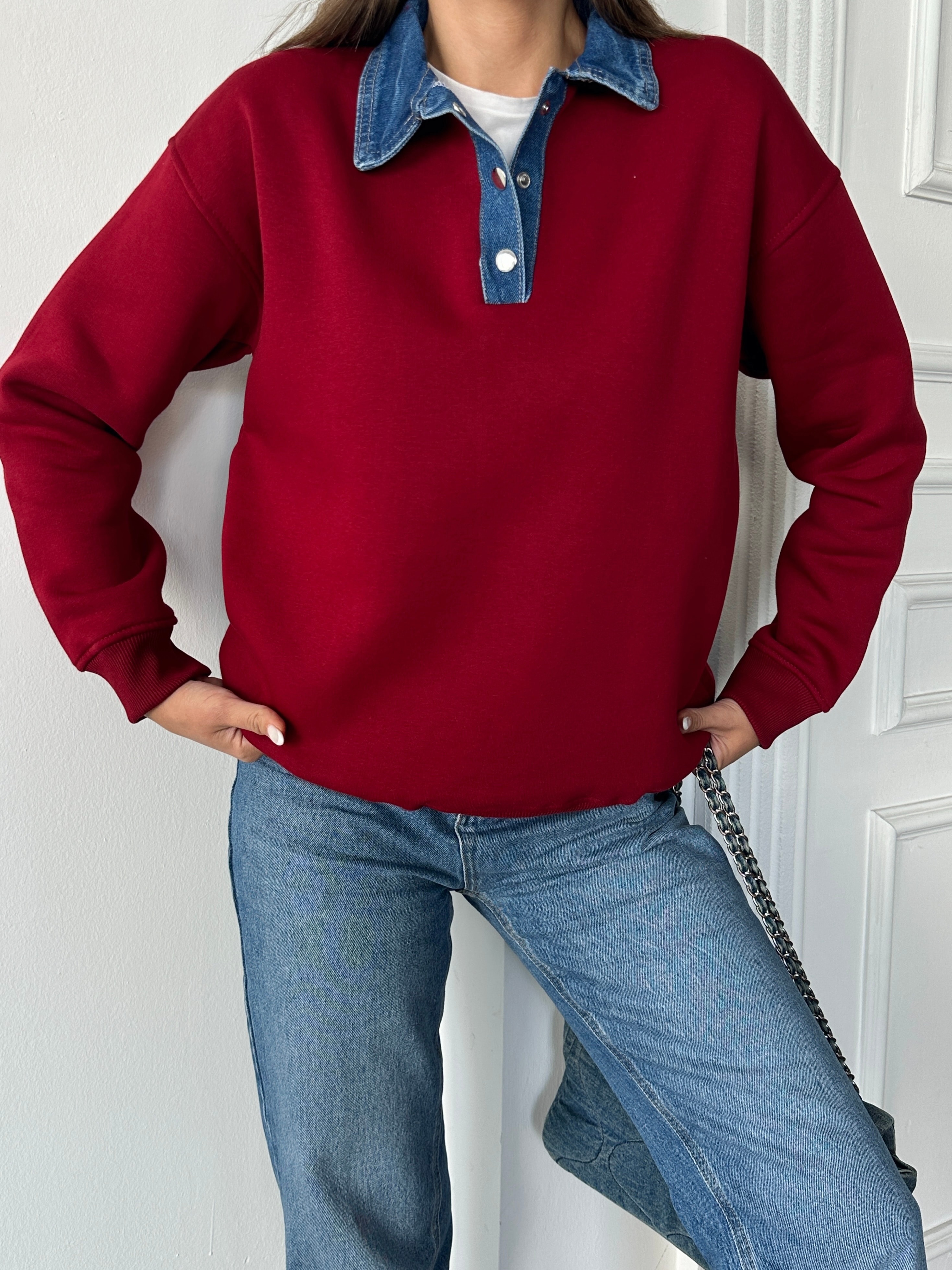 Denim Yakalı Sweat