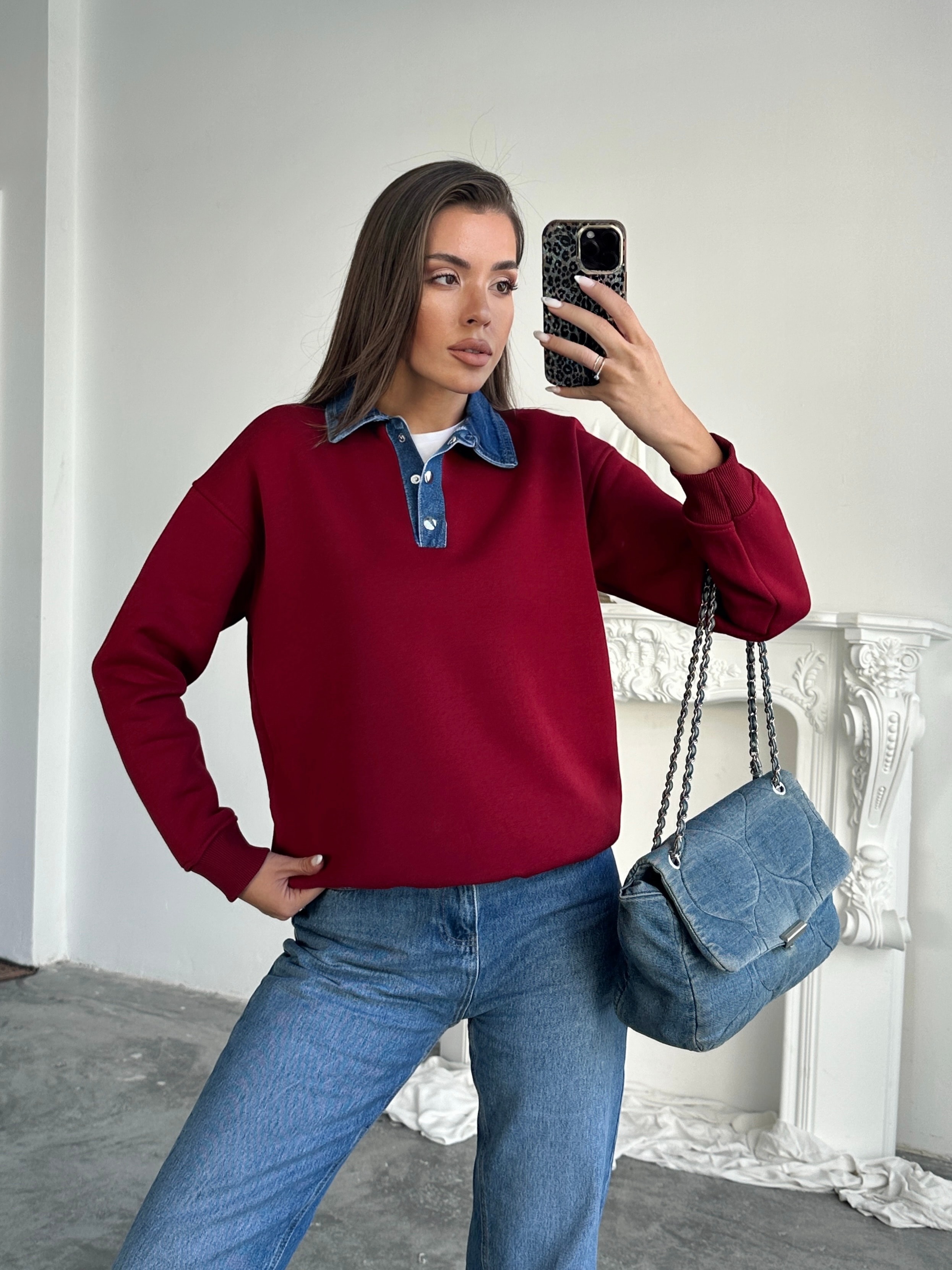 Denim Yakalı Sweat