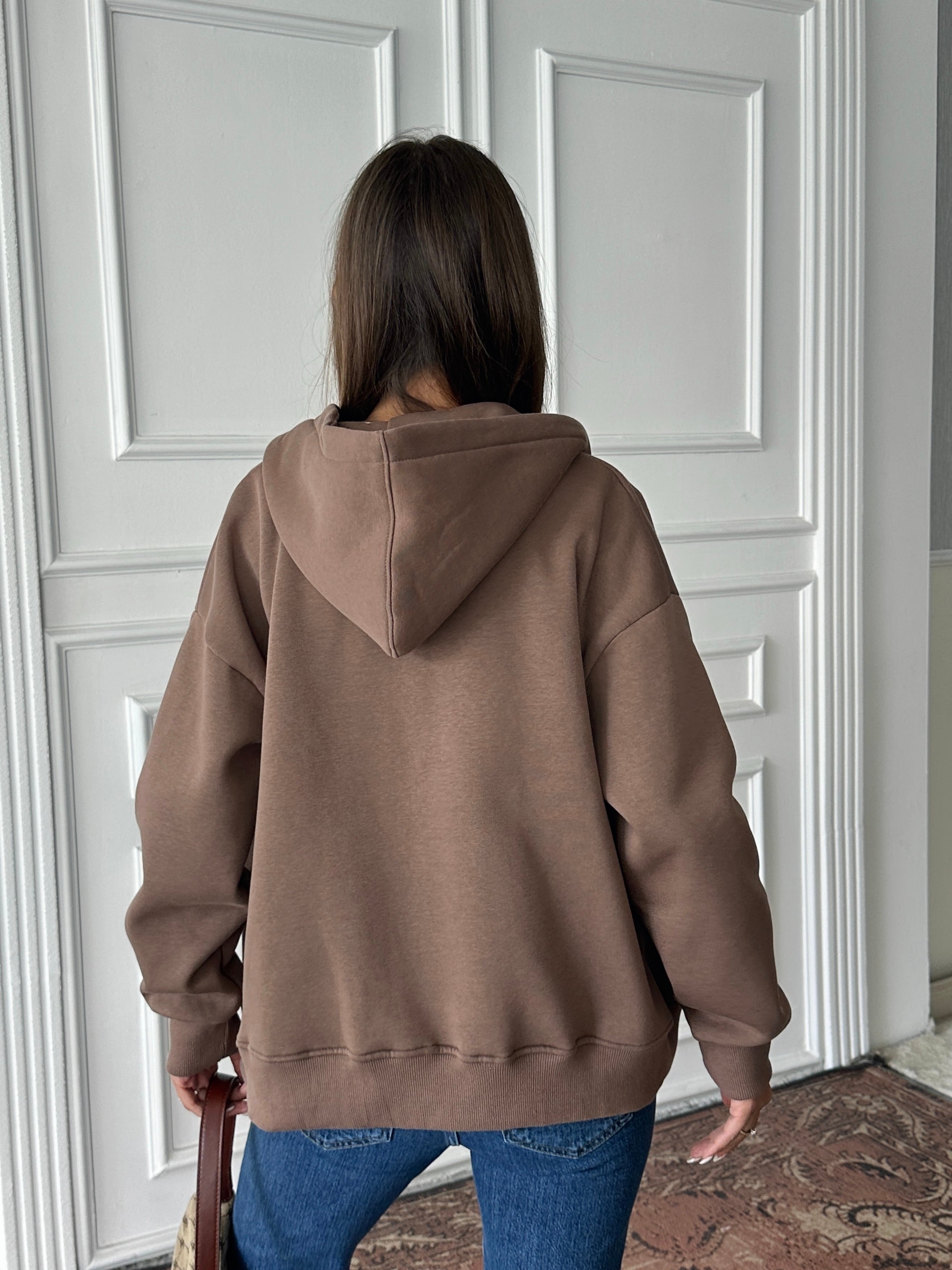 Fermuarlı Cepli Sweat - Kahve