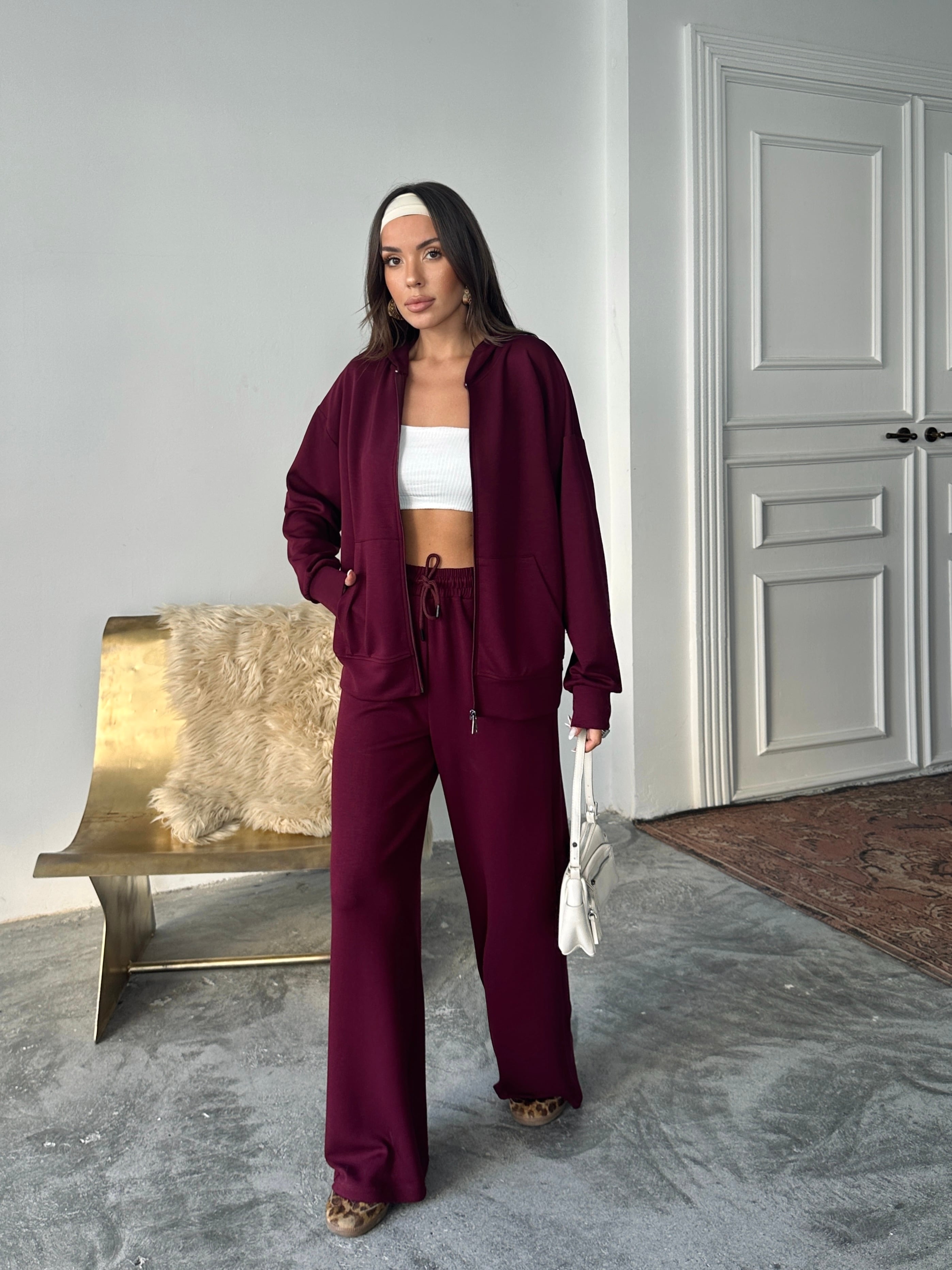 Modal Fermuarlı Sweat-Palazzo Takım