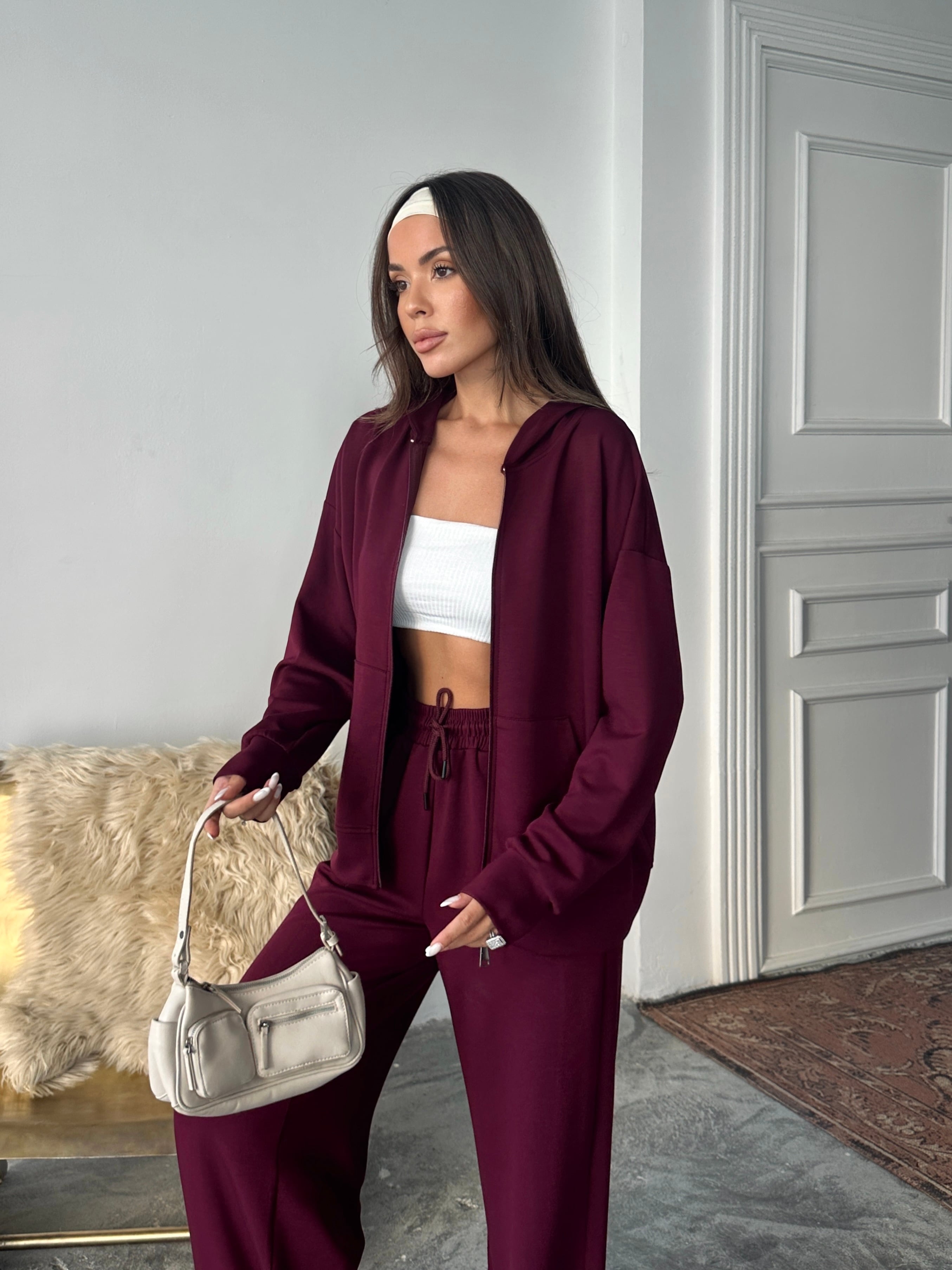 Modal Fermuarlı Sweat-Palazzo Takım
