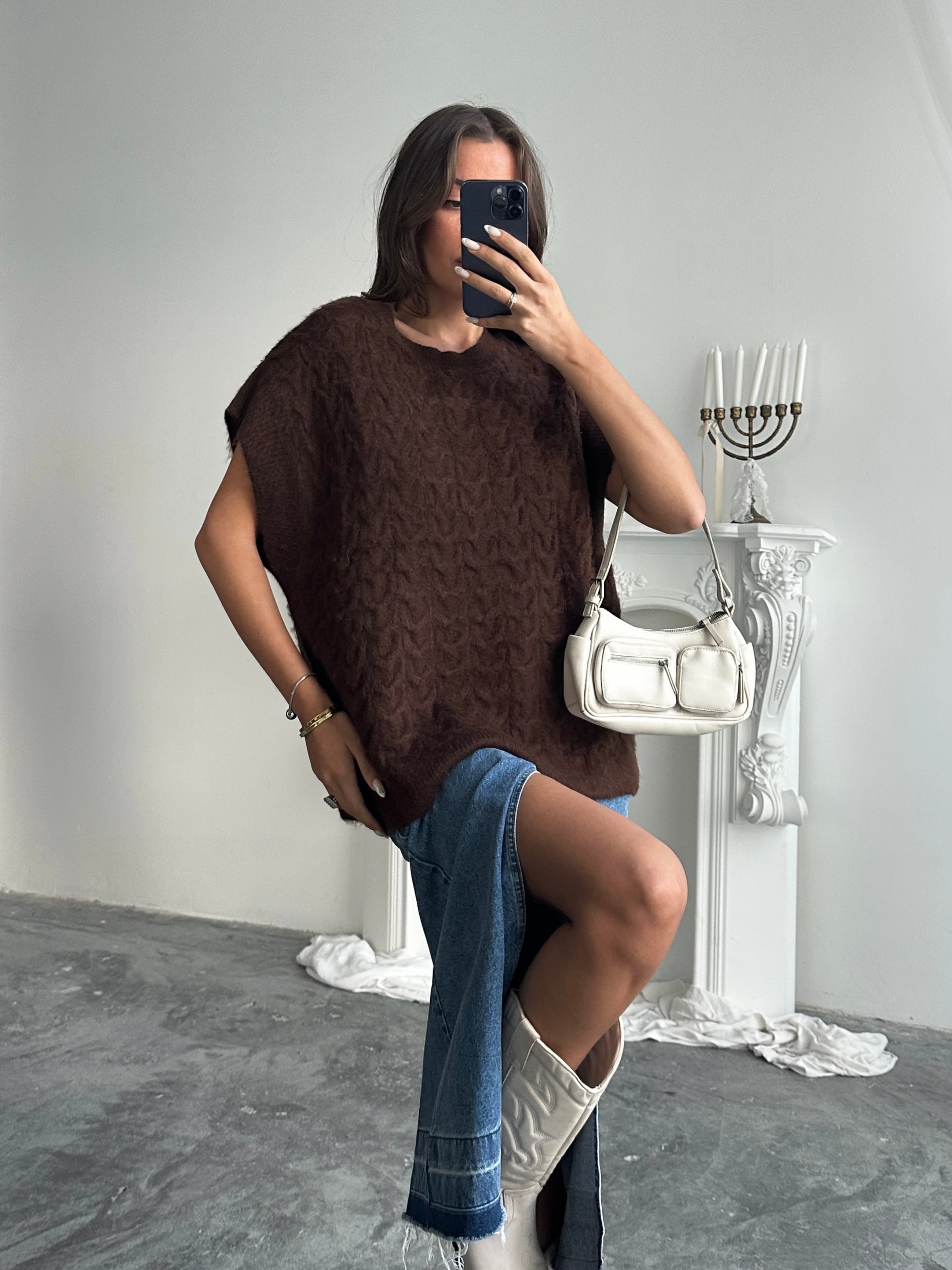 Saç Örgü Oversize Süveter