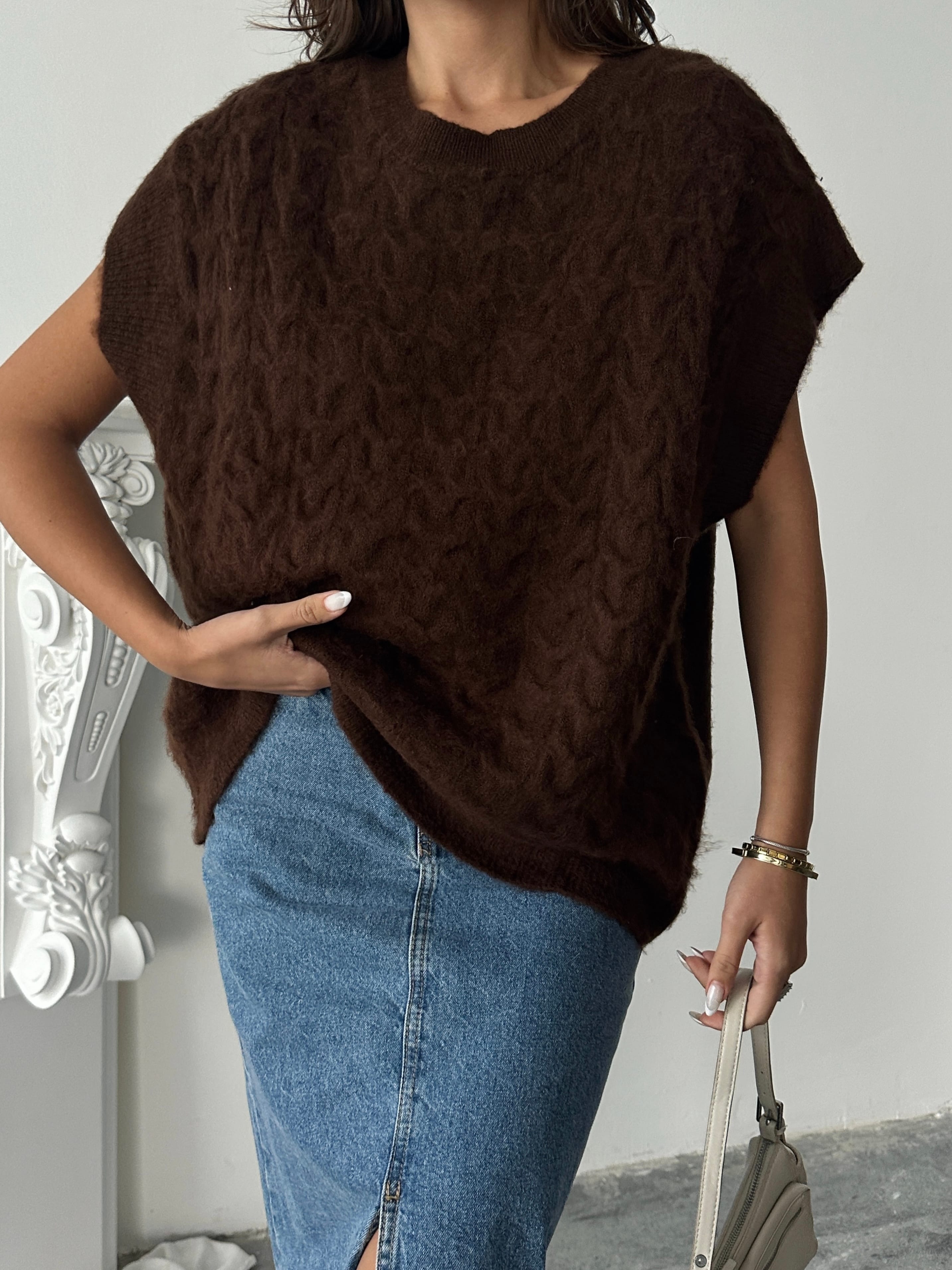 Saç Örgü Oversize Süveter