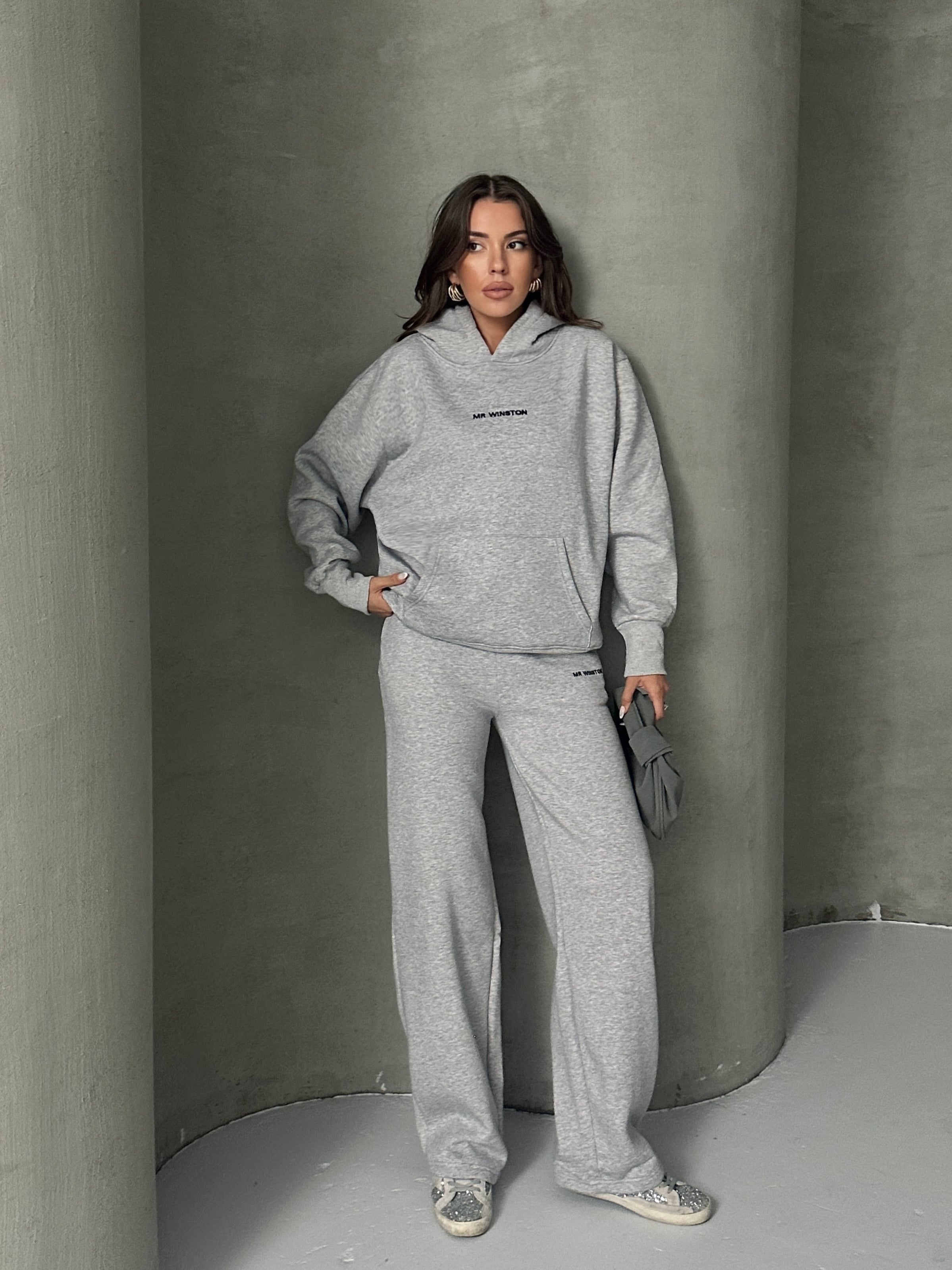 Mr. Winston Kapüşonlu Sweat Takım Gri Melanj