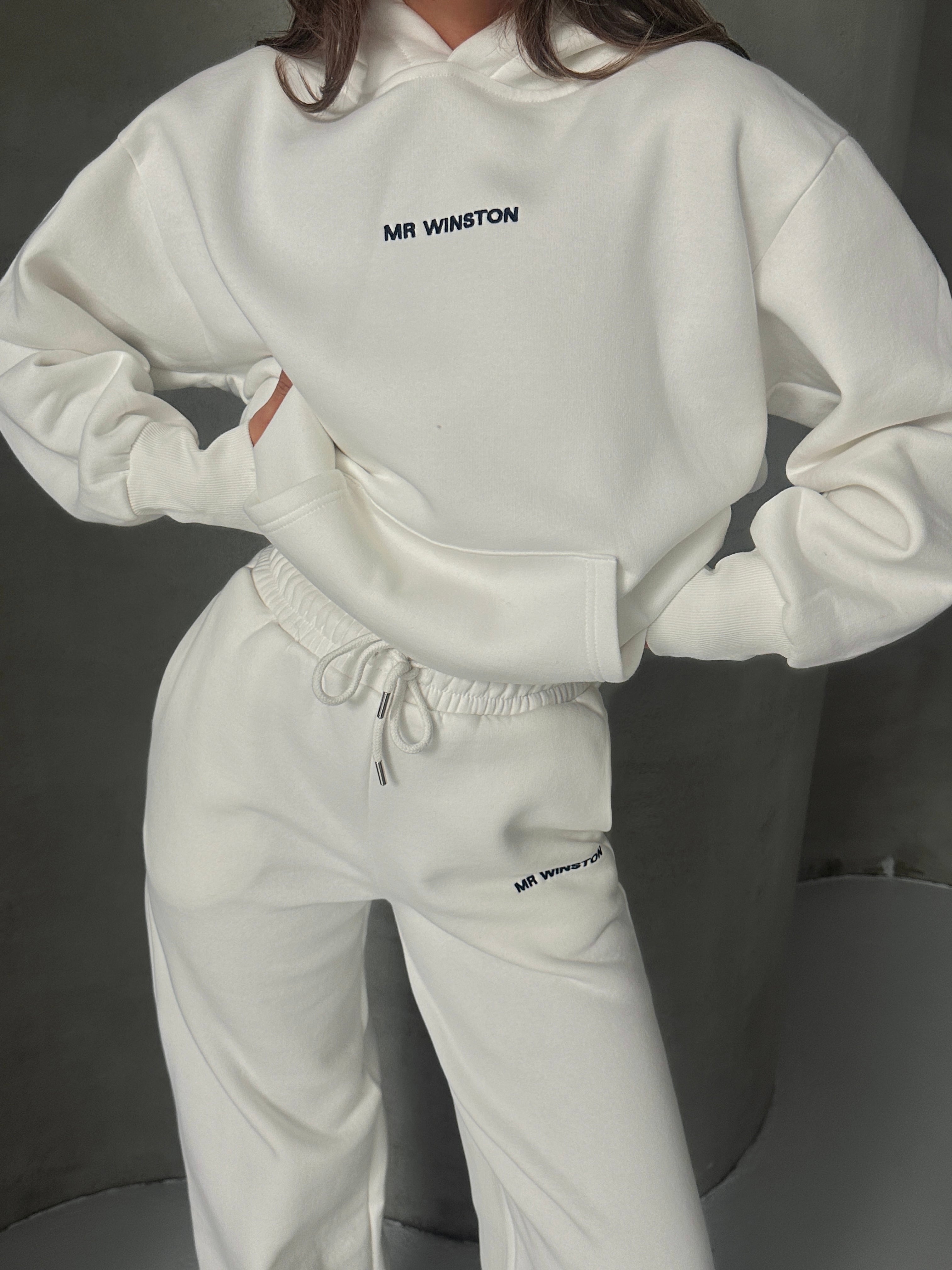 Mr. Winston Kapüşonlu Sweat Takım Beyaz