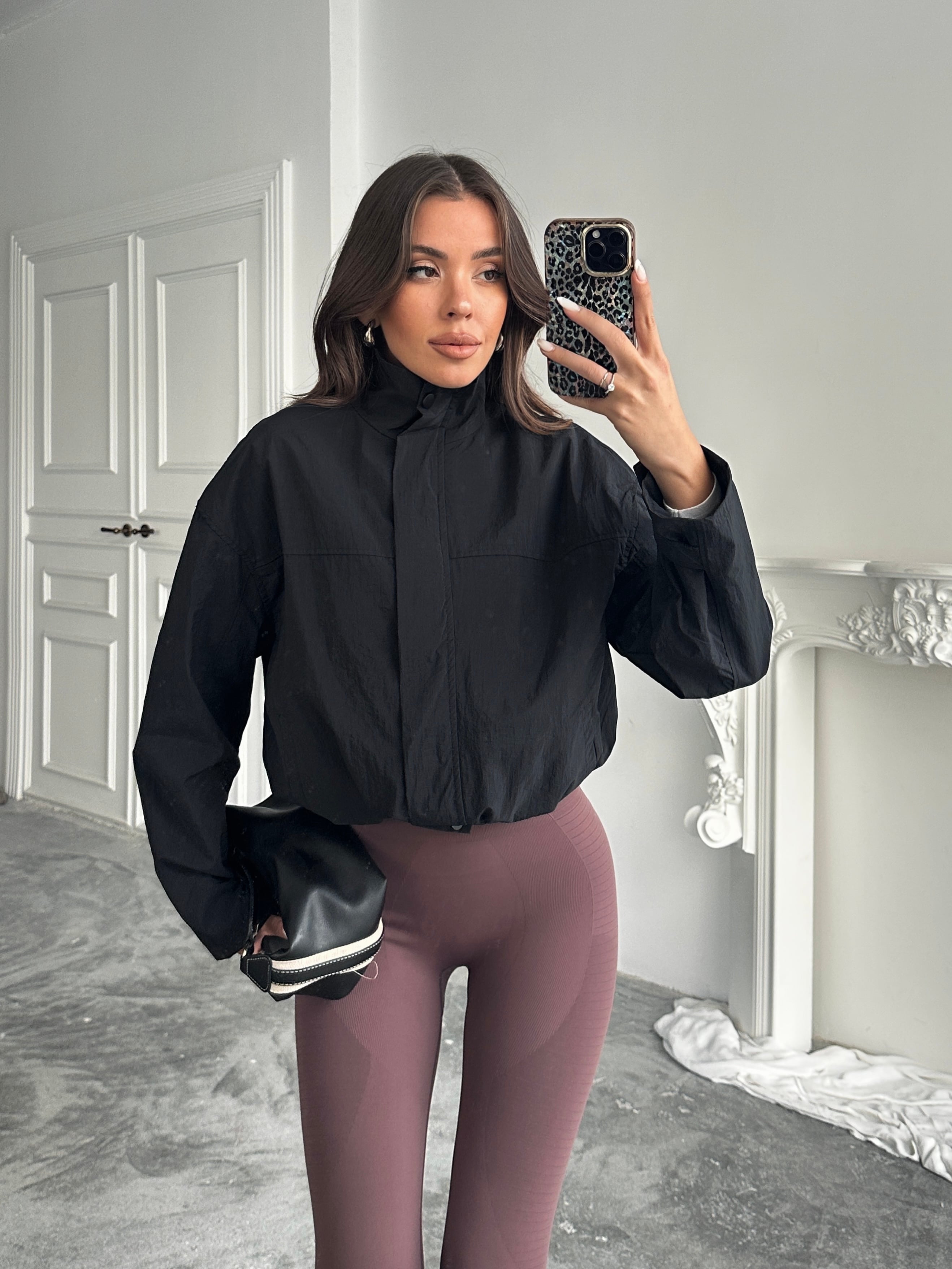Gizli Fermuarlı Paraşüt Ceket - Black