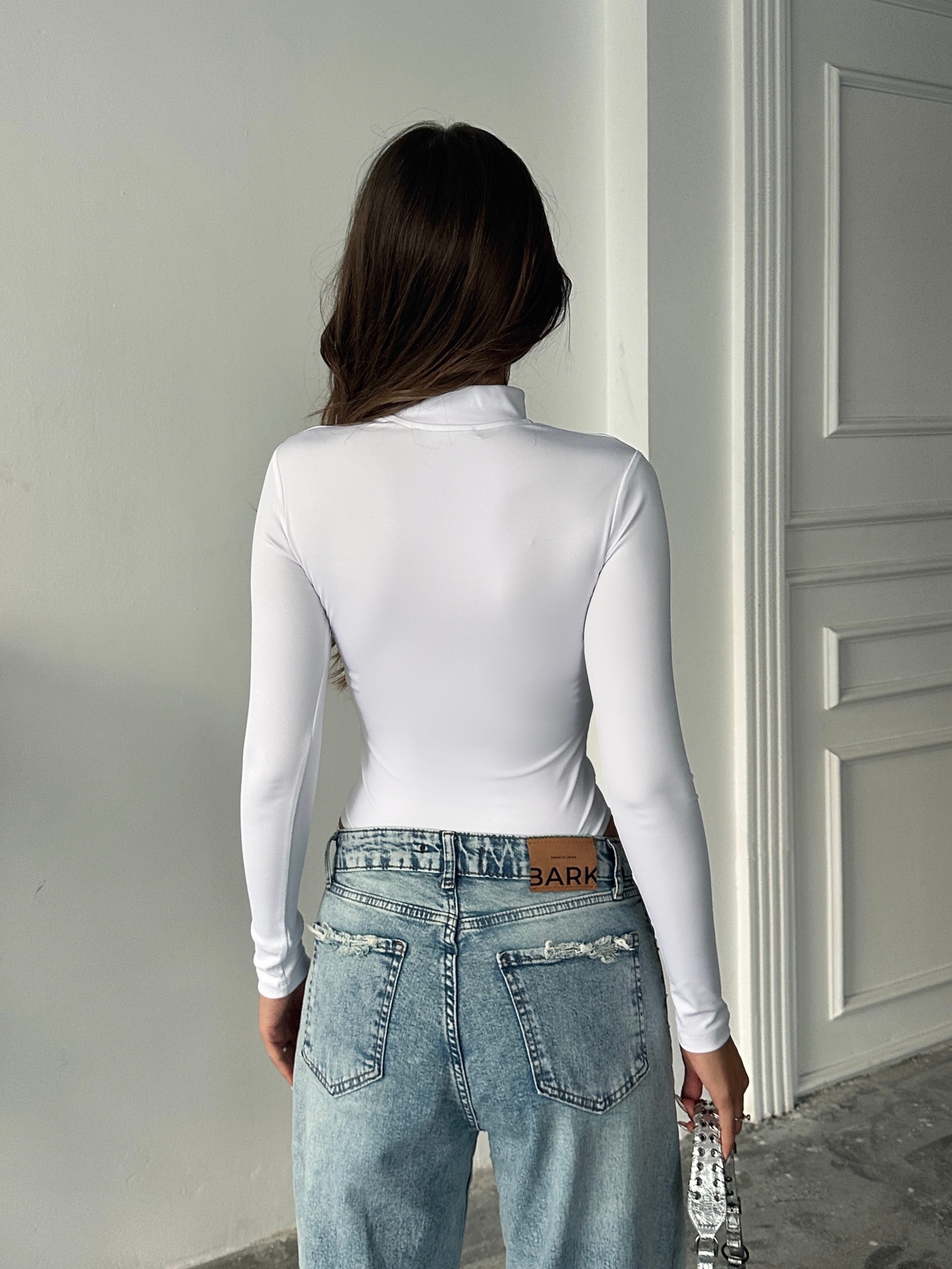 Göğüs Dekolte Bodysuit Beyaz