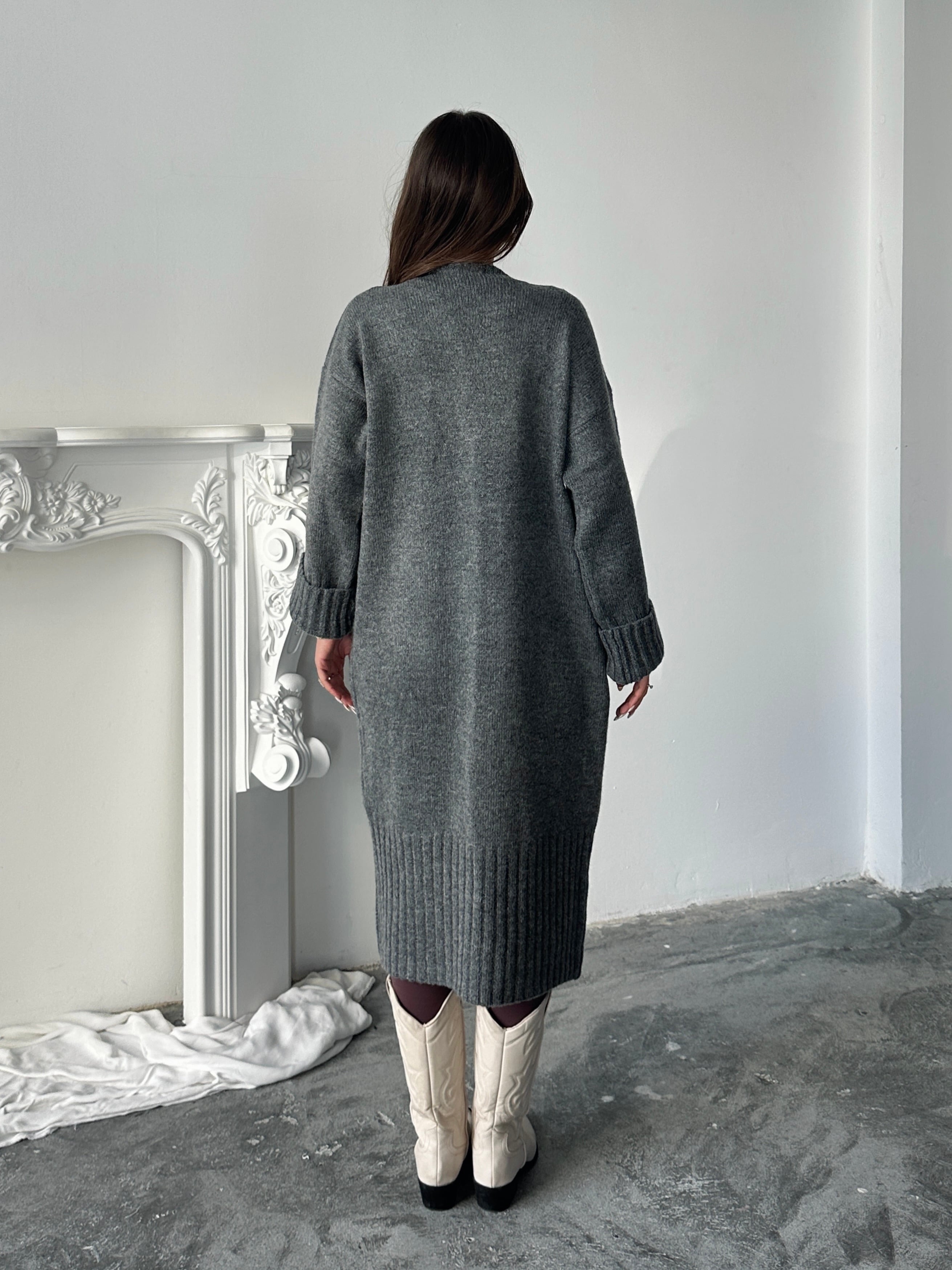 Oversize Uzun Hırka - Füme