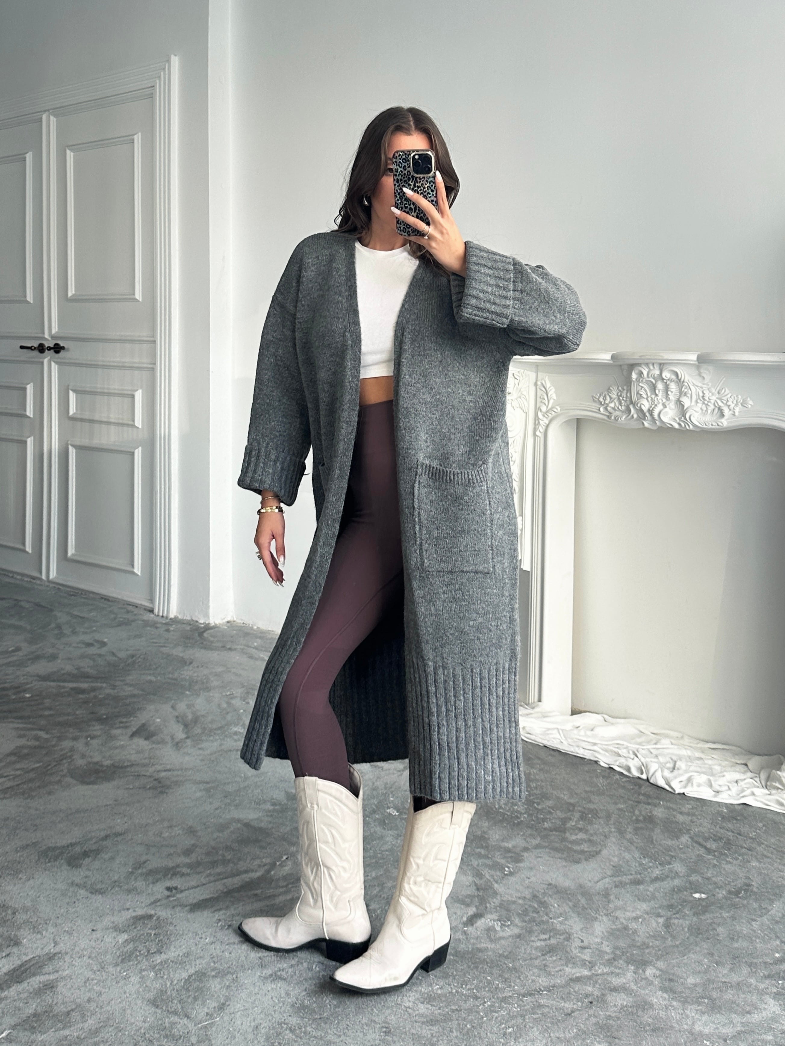 Oversize Uzun Hırka - Füme