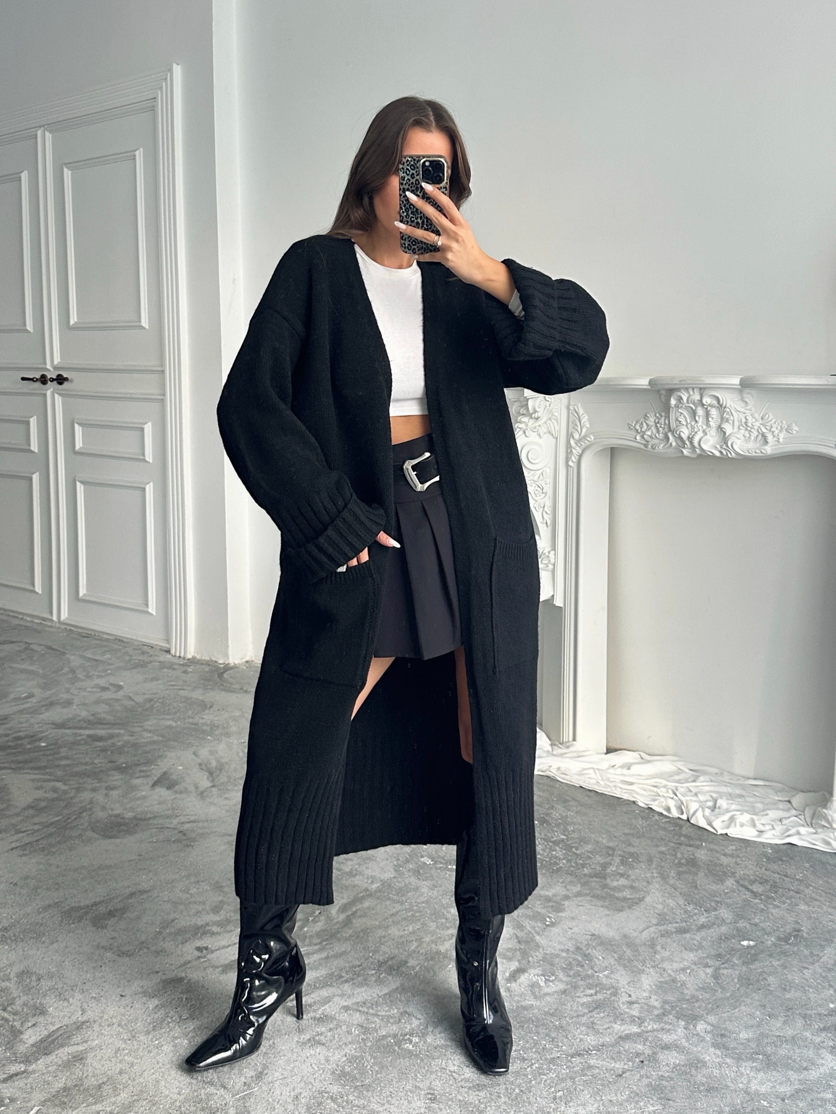 Oversize Uzun Hırka - Black