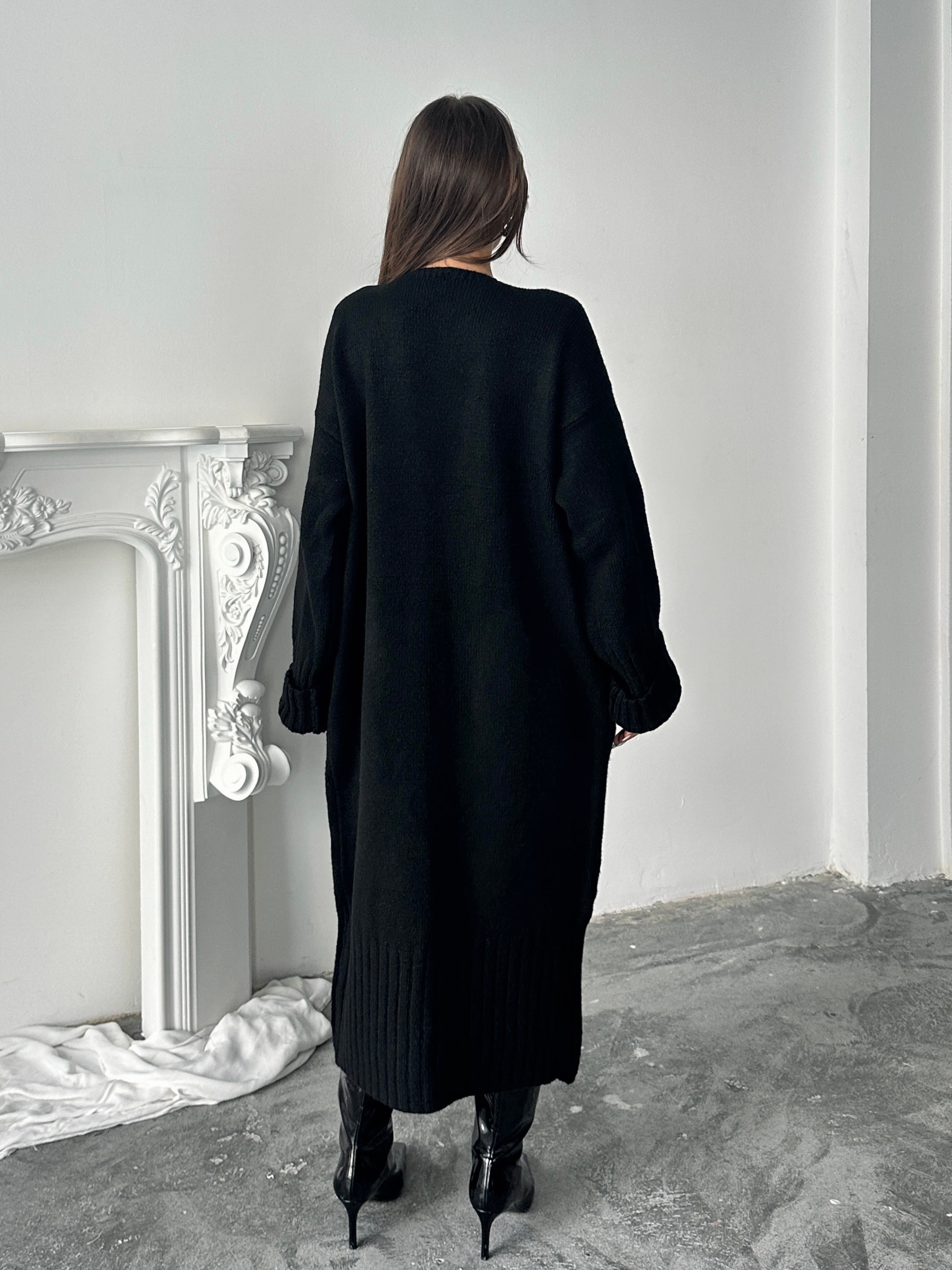 Oversize Uzun Hırka - Black