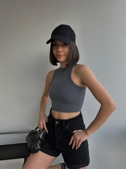 Halter Yaka Fitilli Crop Füme