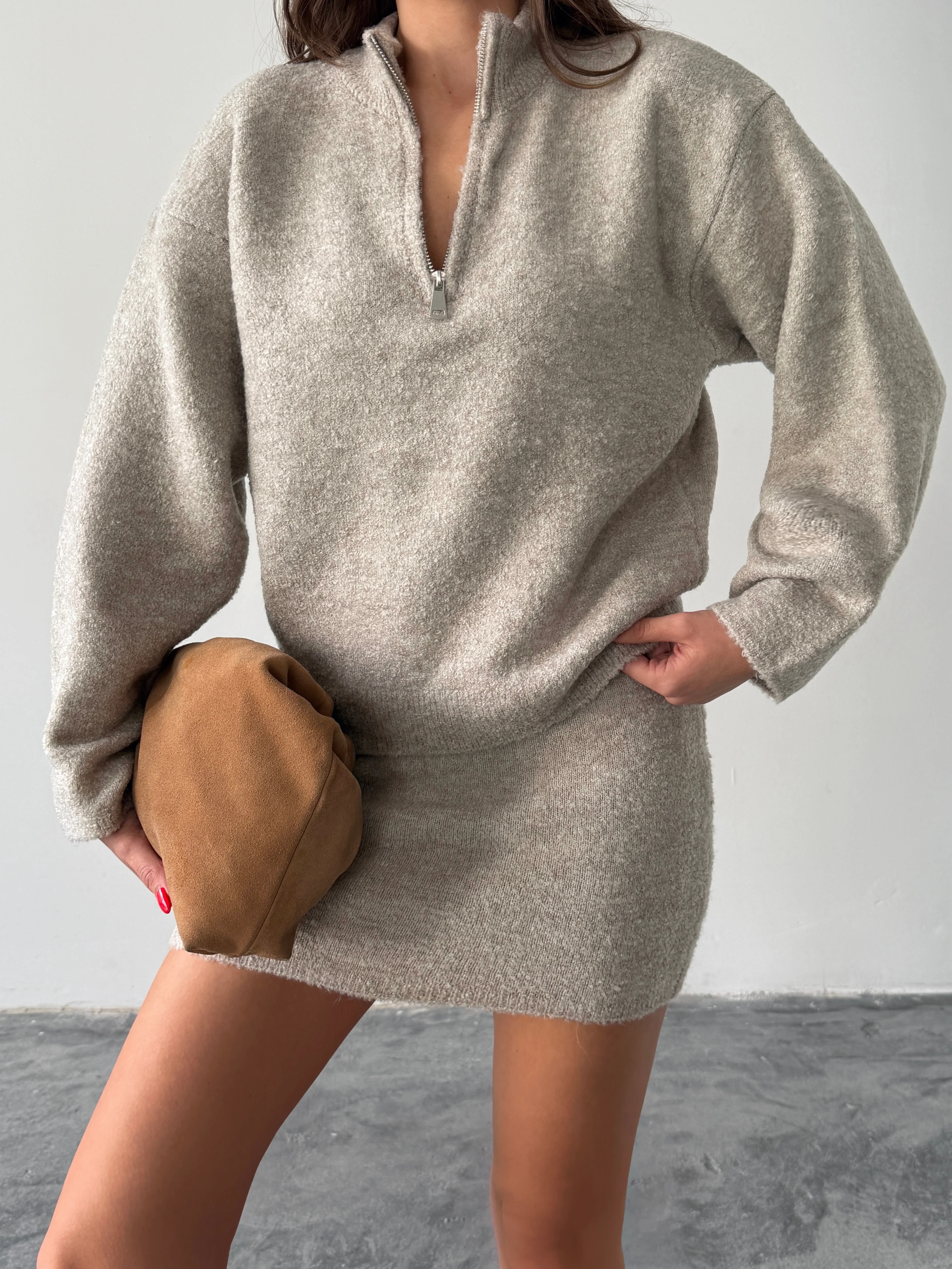 Yarım Fermuarlı Triko Takım 