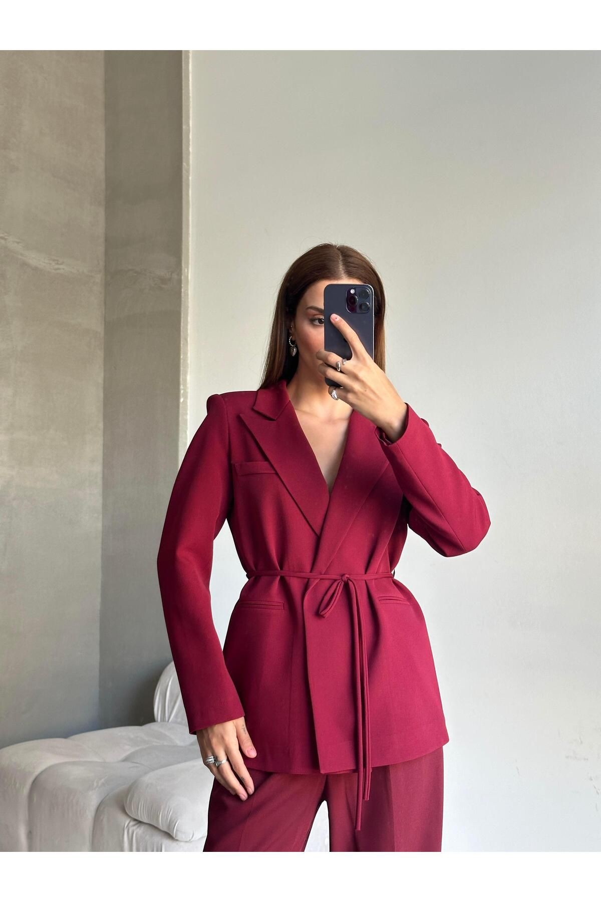 Bağlamalı Blazer Ceket Bordo