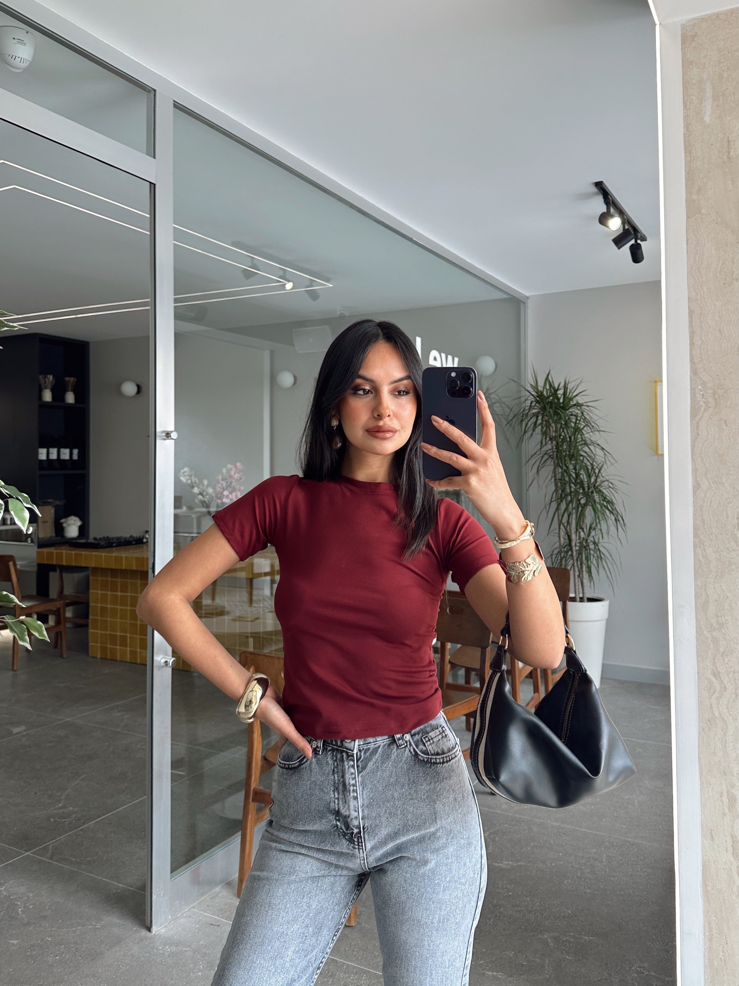 Bisiklet Yaka Modal Basic - Bordo