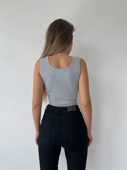 Fermuarlı Korse Detay Crop Gri