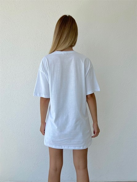 Not Perfect İşleme Oversize Basic Beyaz Mint