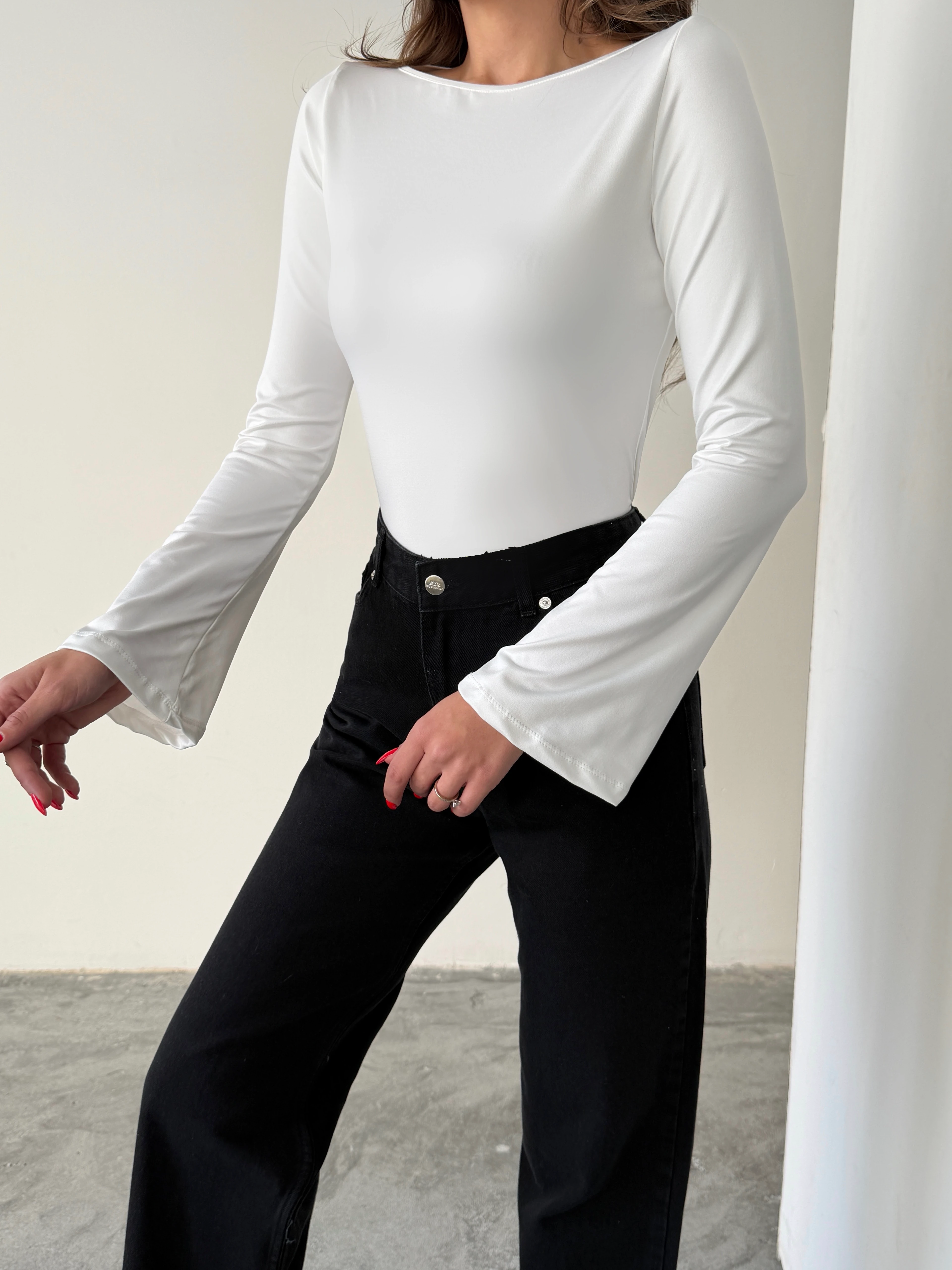 İspanyol Kol Bluz  - Beyaz