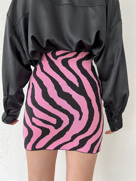 Zebra Desen Triko Etek Pembe-Siyah