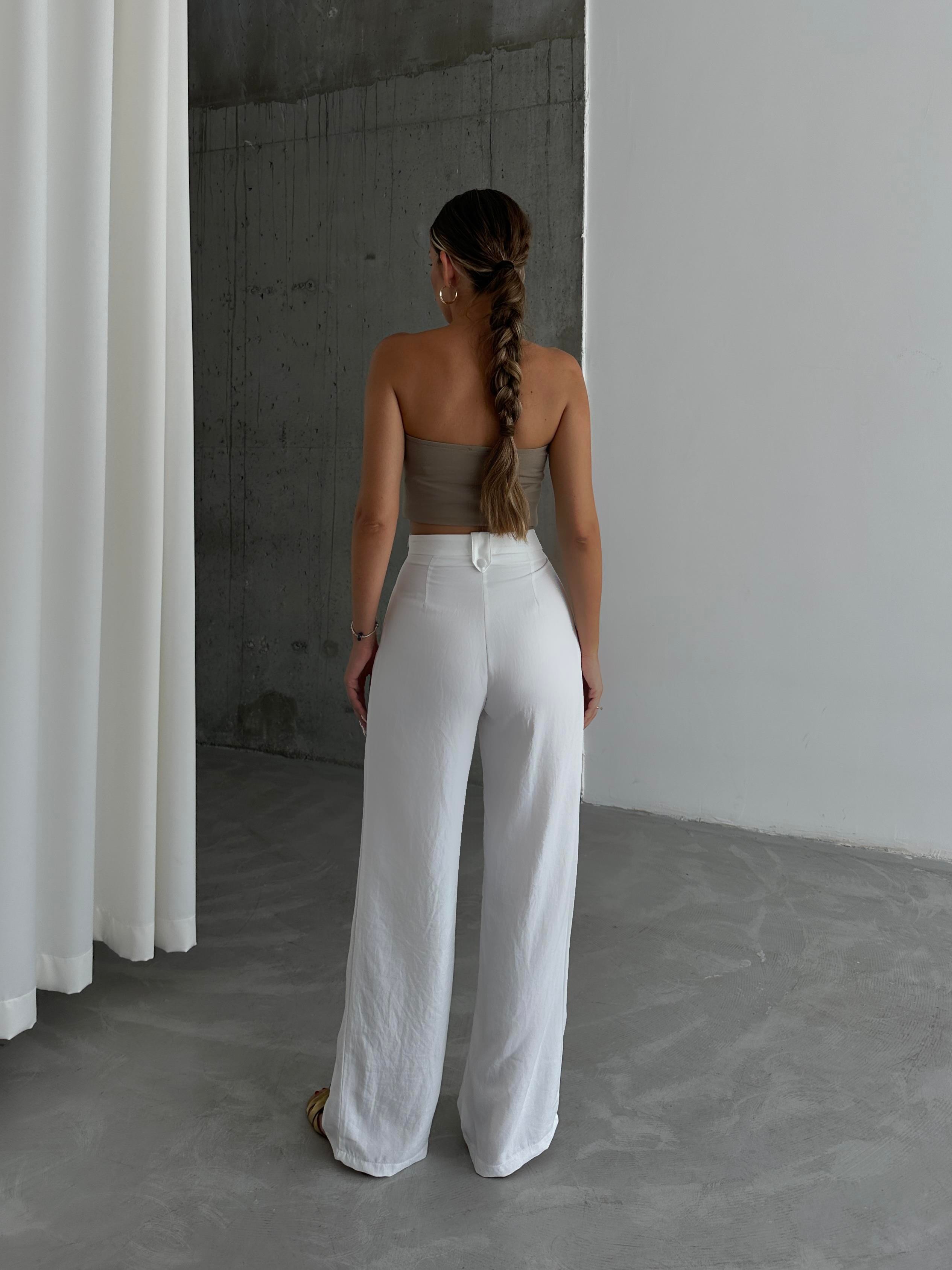 Rebecca Keten Palazzo Pantolon Beyaz