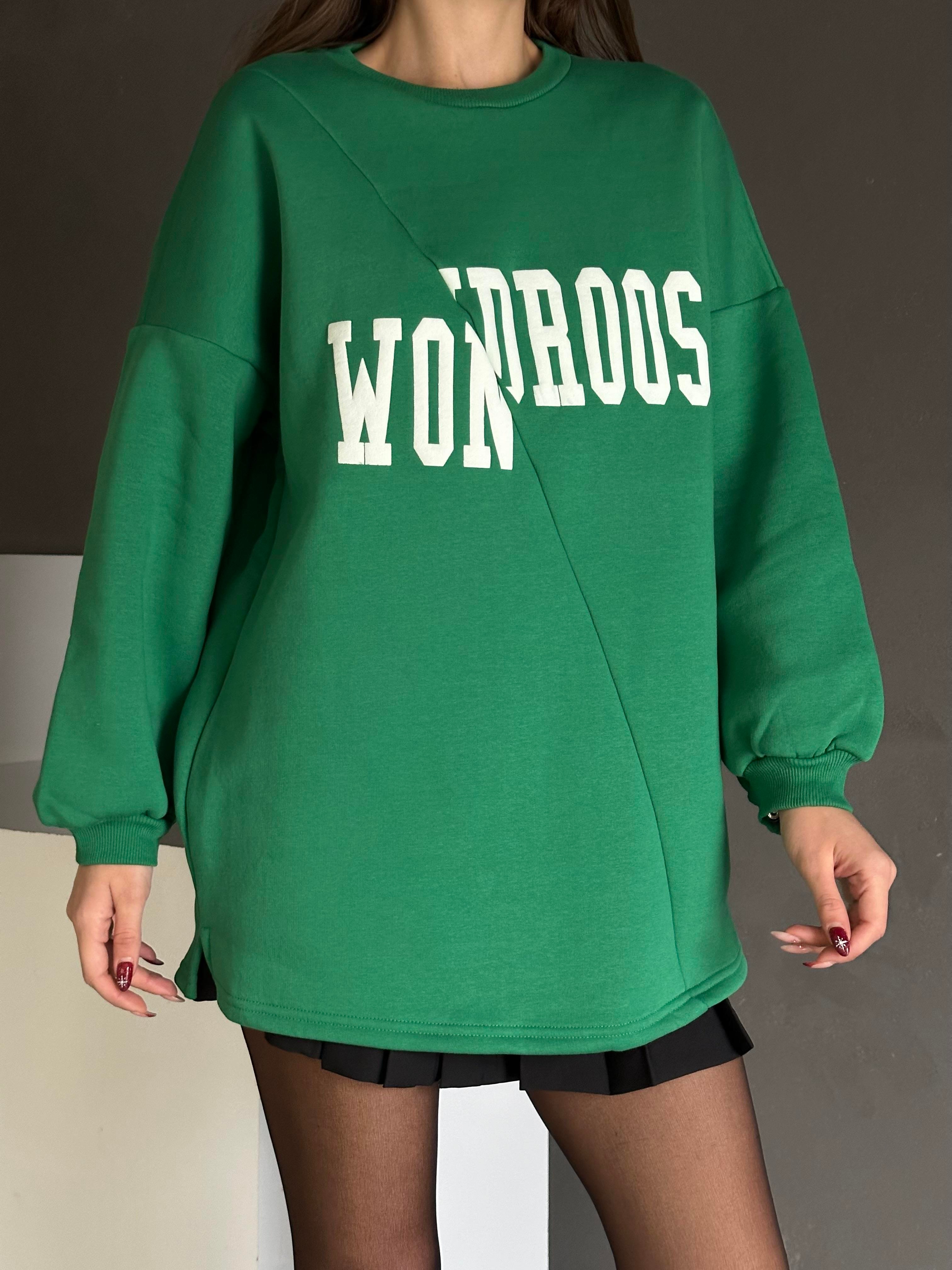 Wondroos Yan Yırtmaç Oversize Sweatshirt Yeşil