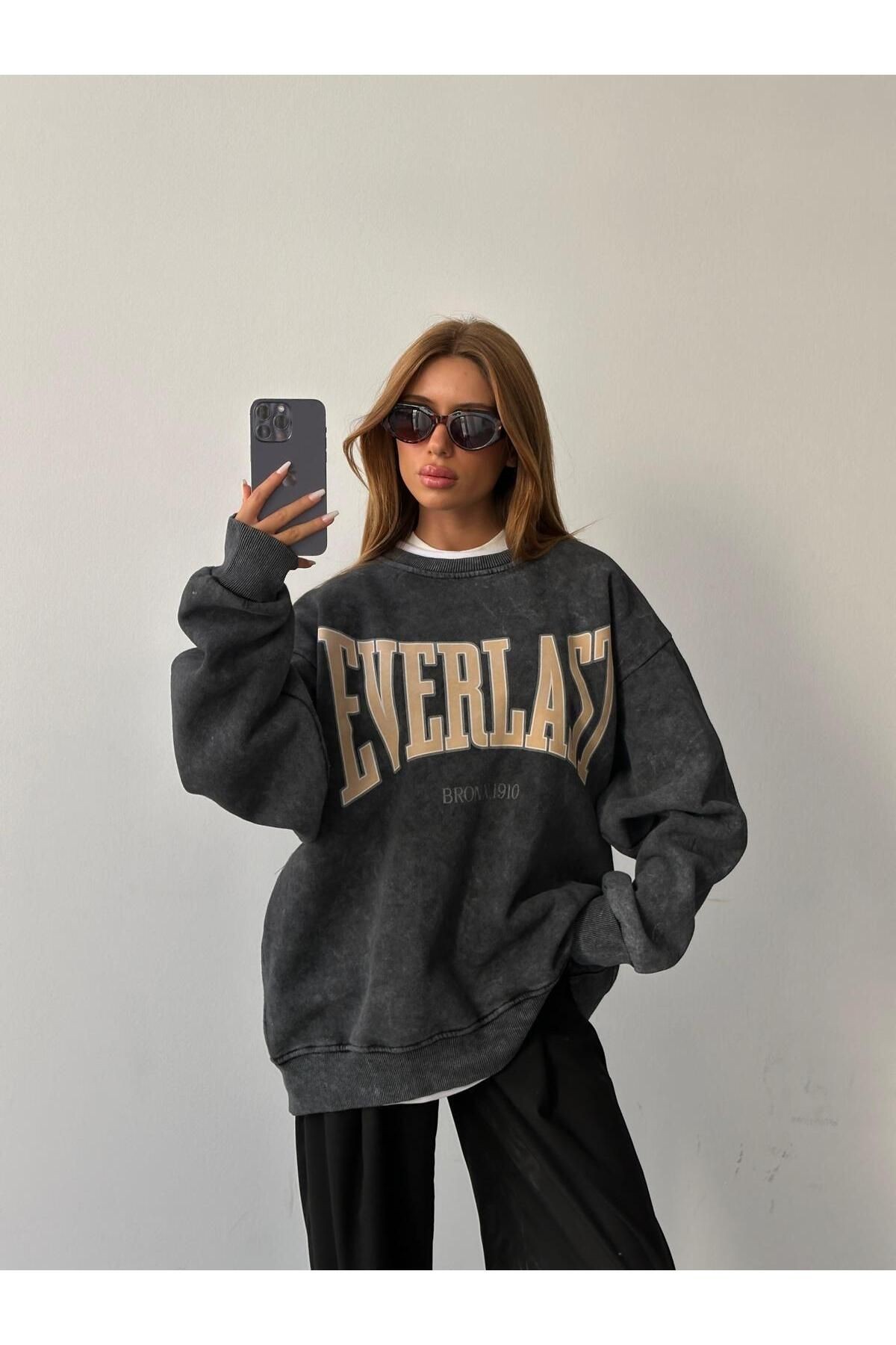 Everlast Baskı Sweat Füme Yıkama