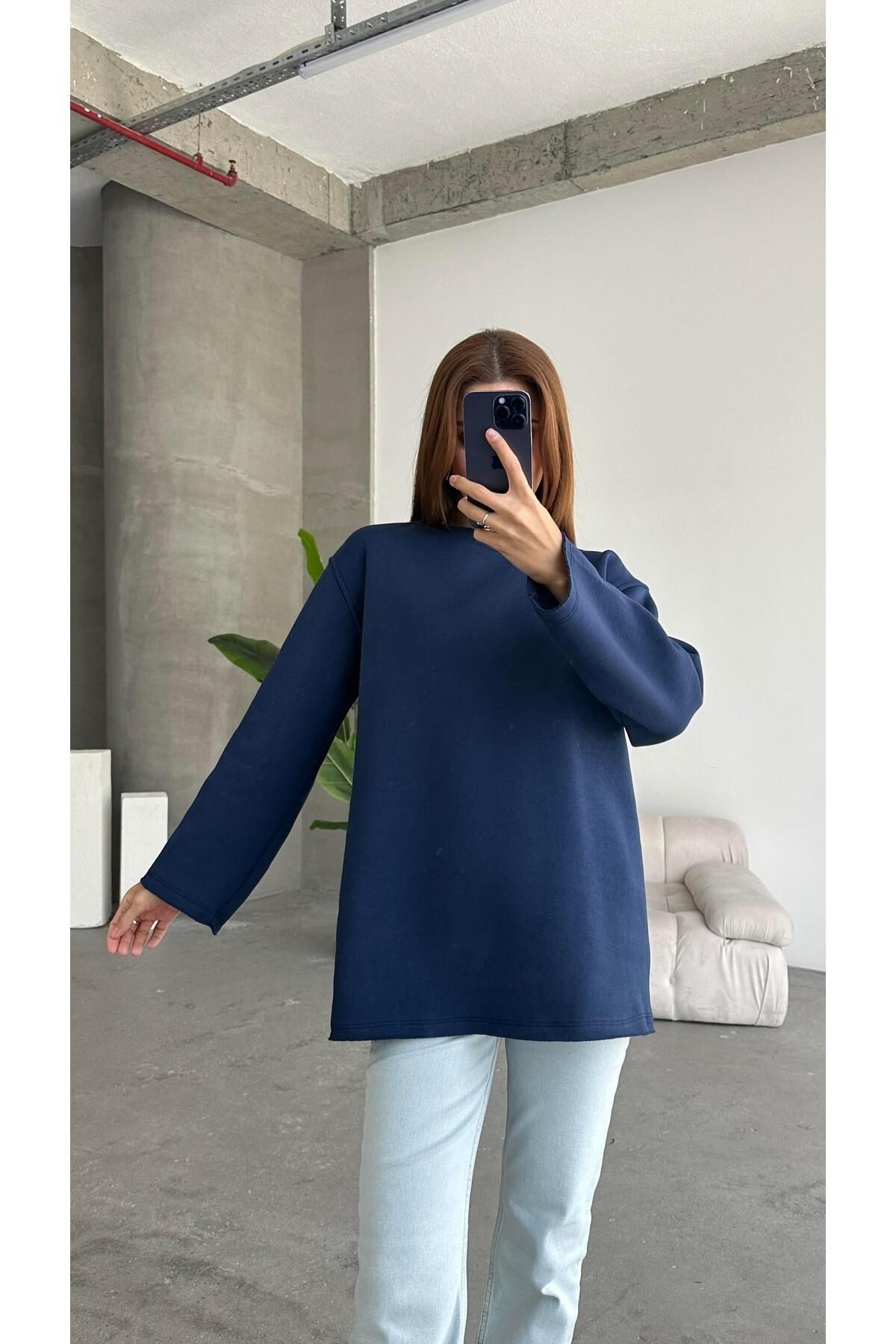 Şardonlu Basic Sweatshırt Lacivert