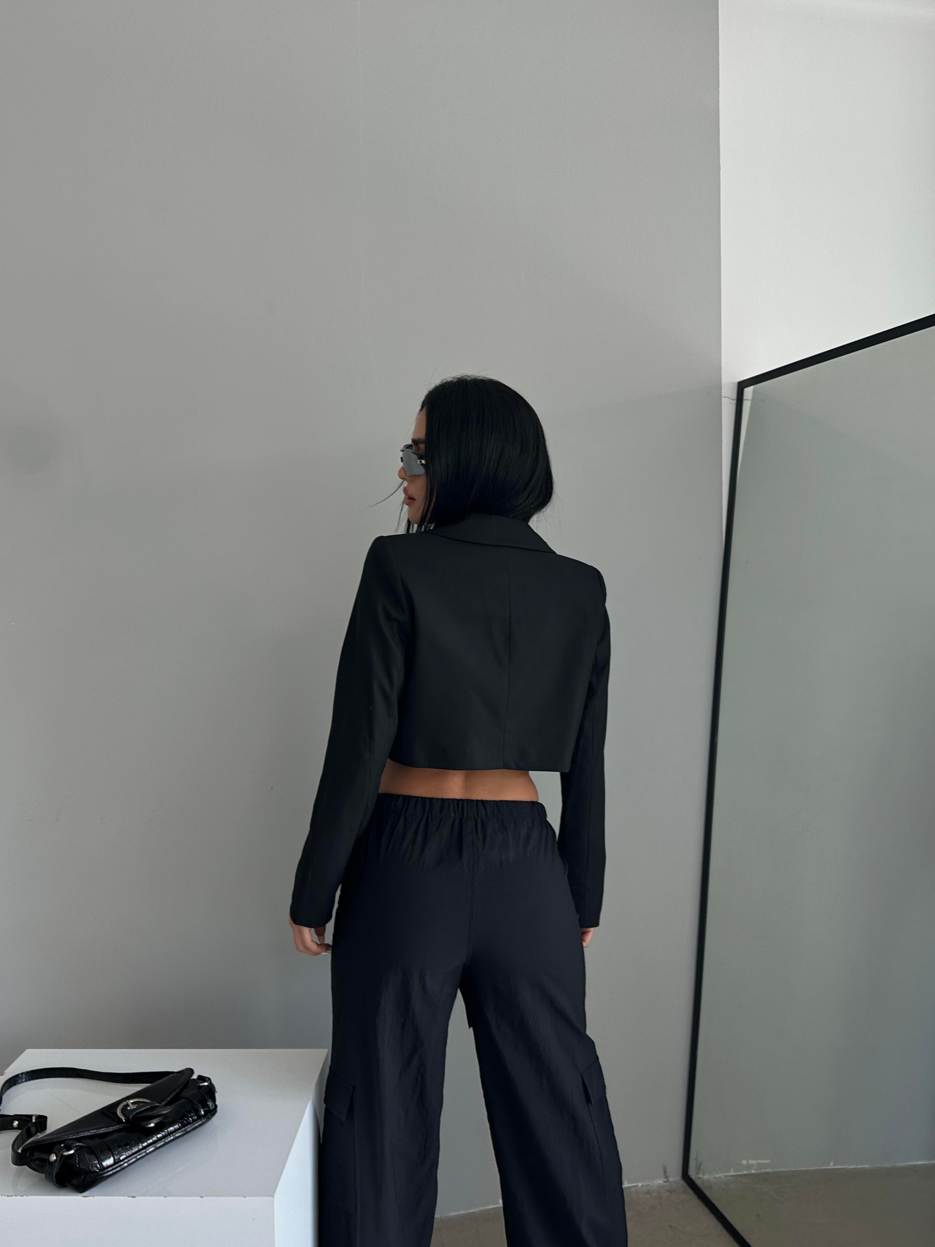 Tek Düğme Crop Blazer Siyah