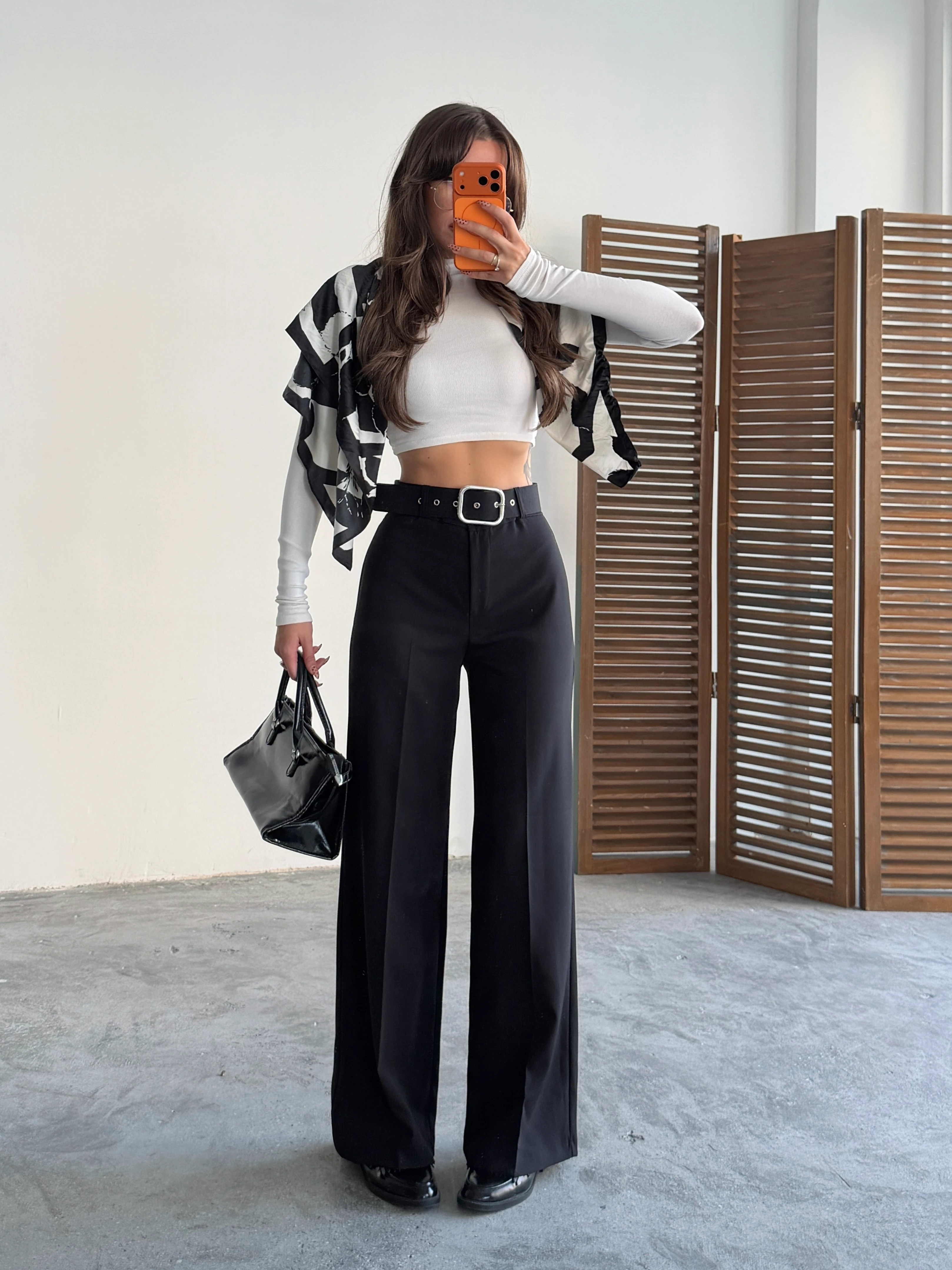 Kemerli Palazzo Pantolon  - Siyah