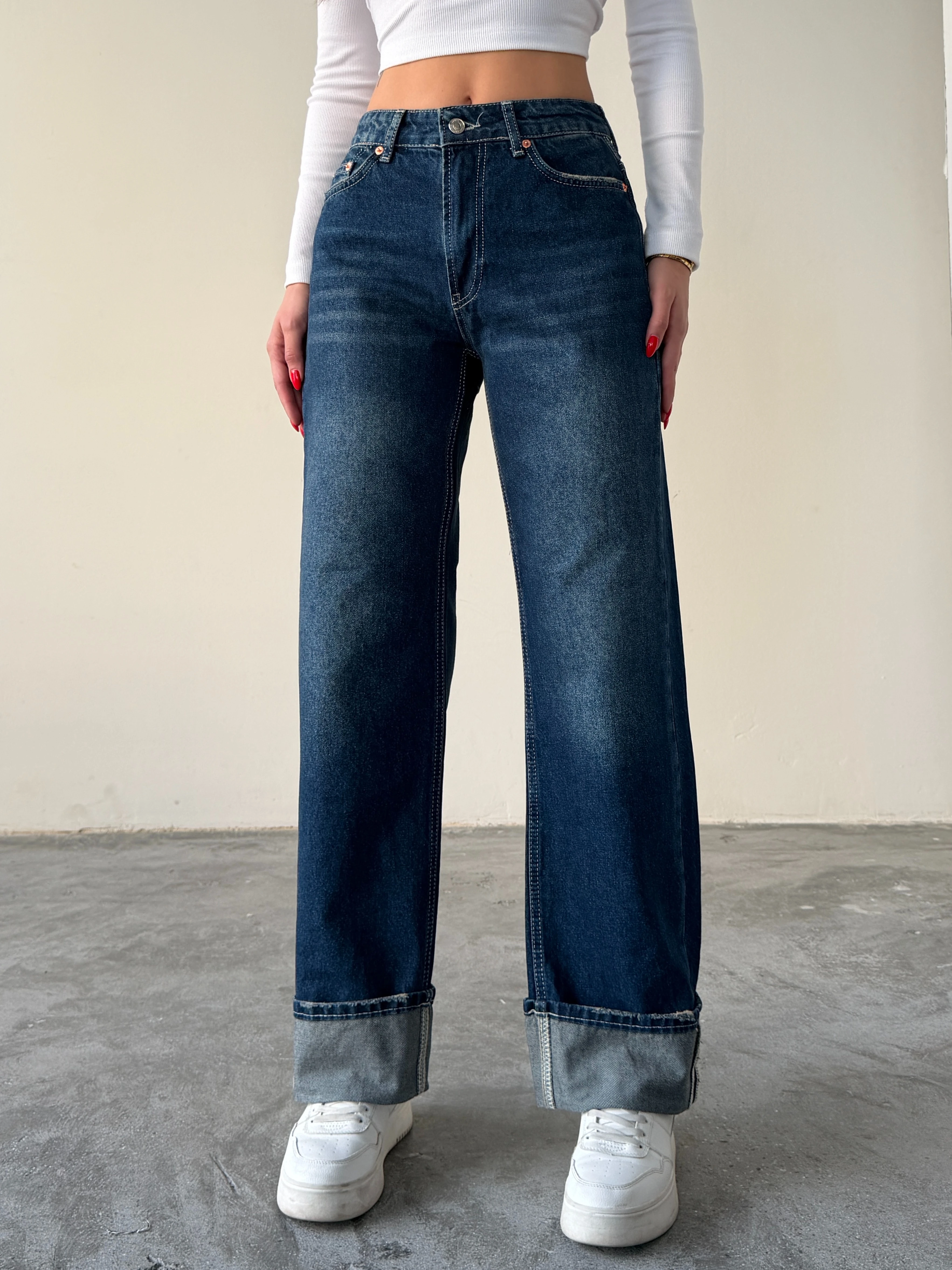 Paça Katlamalı Palazzo Jean  - Mavi