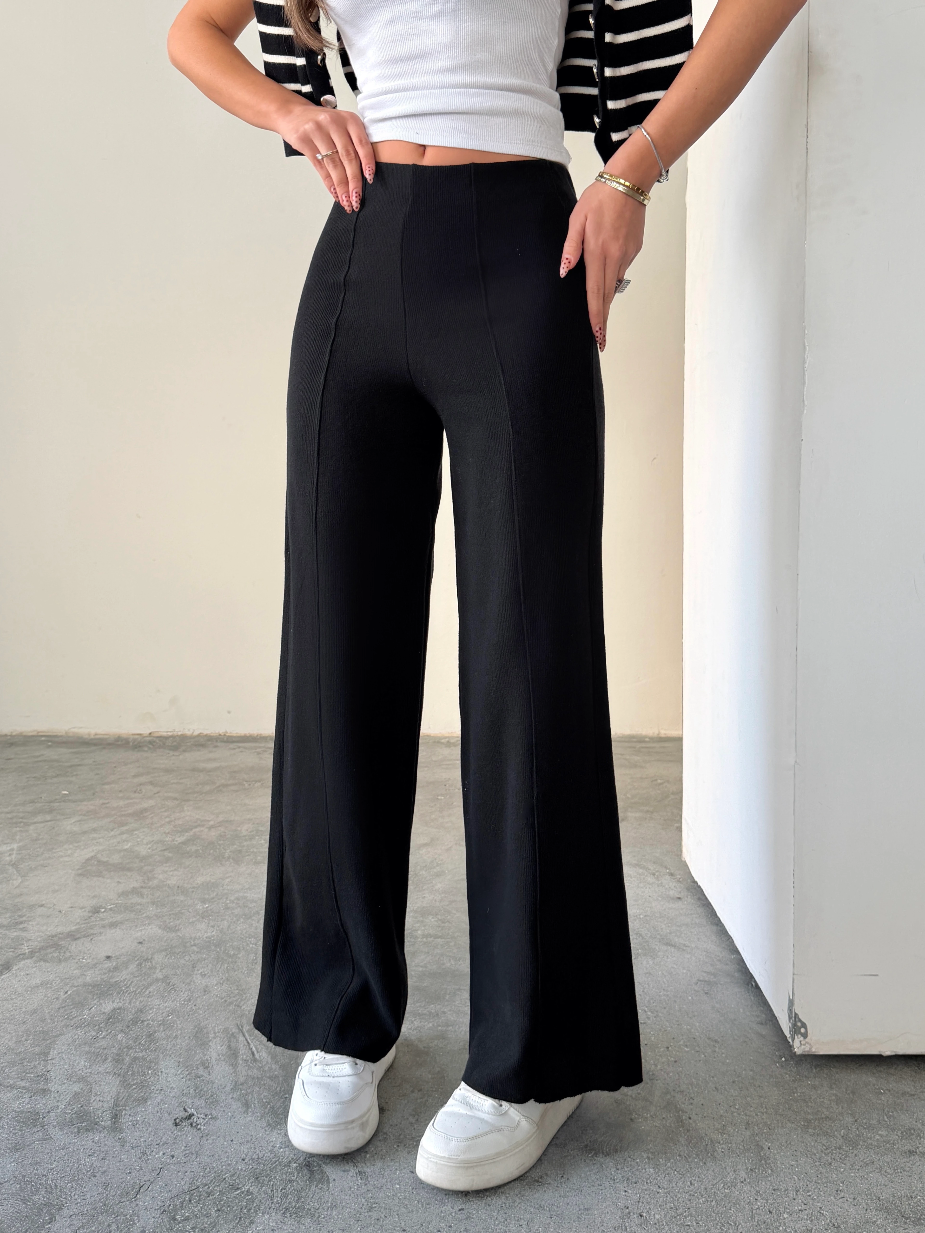 Çimalı Bel Lastik Selanik Pantolon - Black