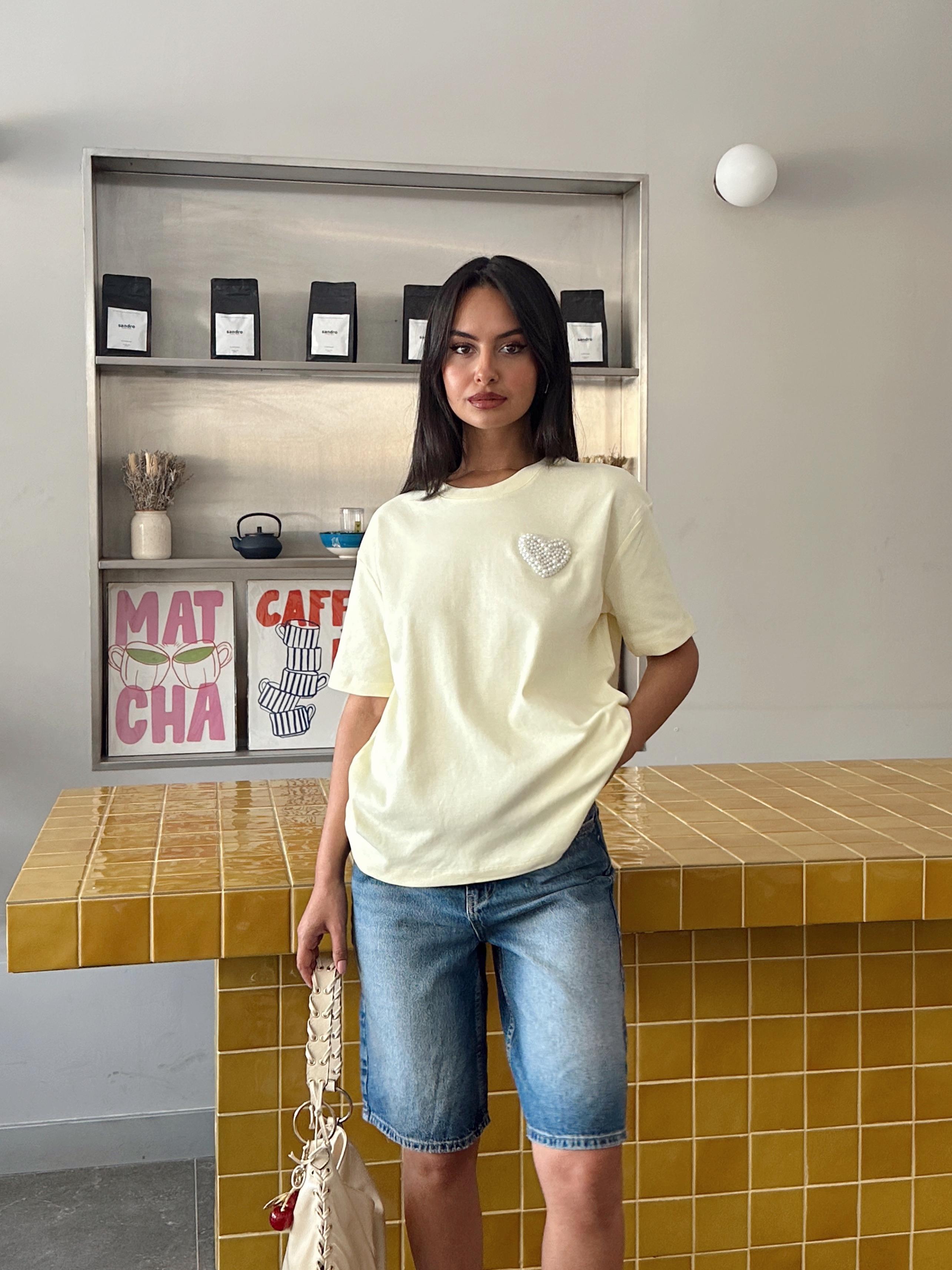 İnci Detay Oversize Basic - Sarı