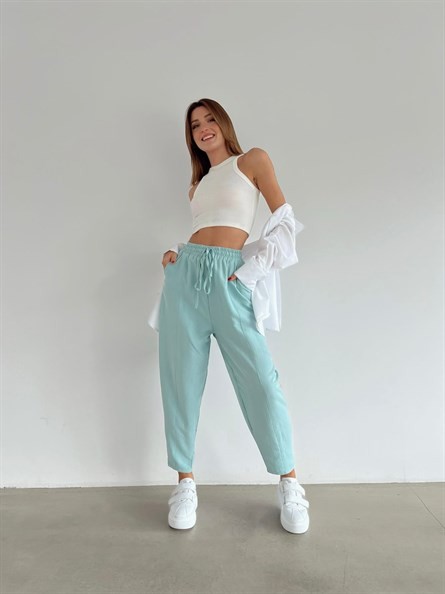 Bel Lastik Tiril Şalvar Pantolon Mint
