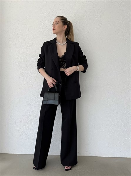 4 Düğme Kruvaze Blazer Ceket Siyah