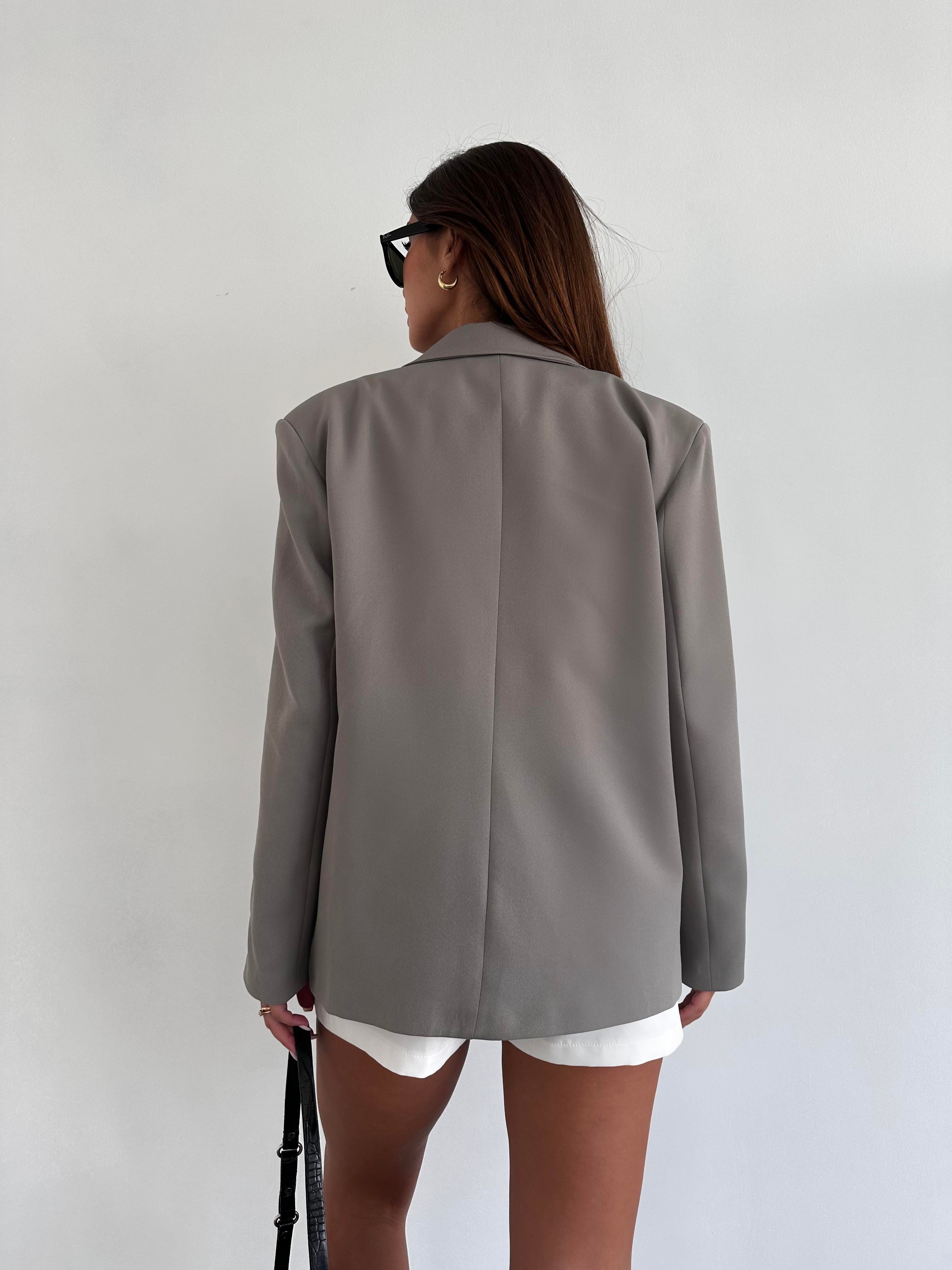 Kol Şeritli Oversize Blazer Ceket Gri