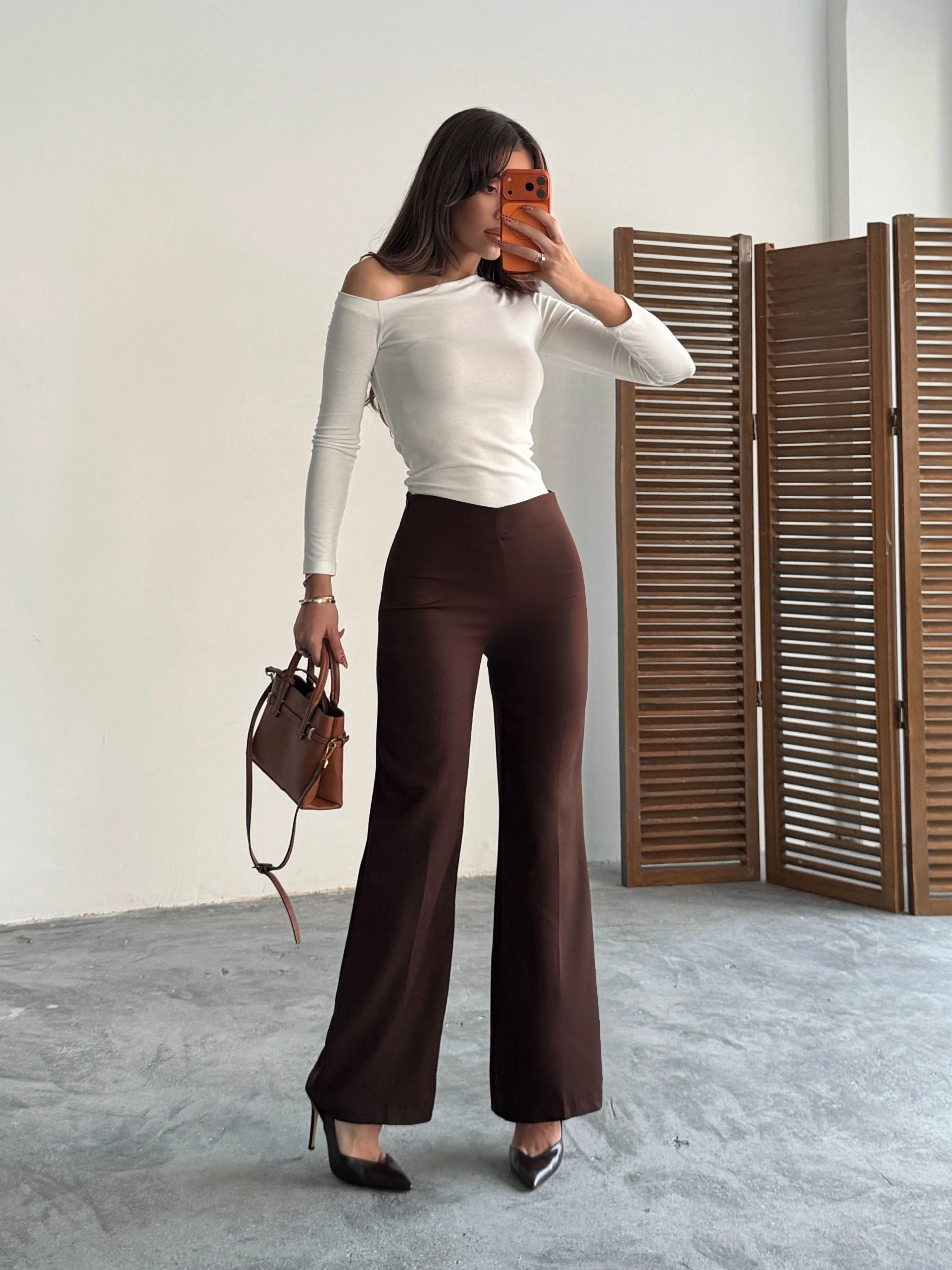 Gizli Fermuarlı Pantolon - Kahve