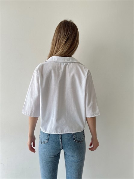 Crop Poplin Gömlek Beyaz