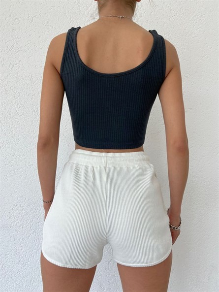 Kalın Askı Basic Crop Top Füme