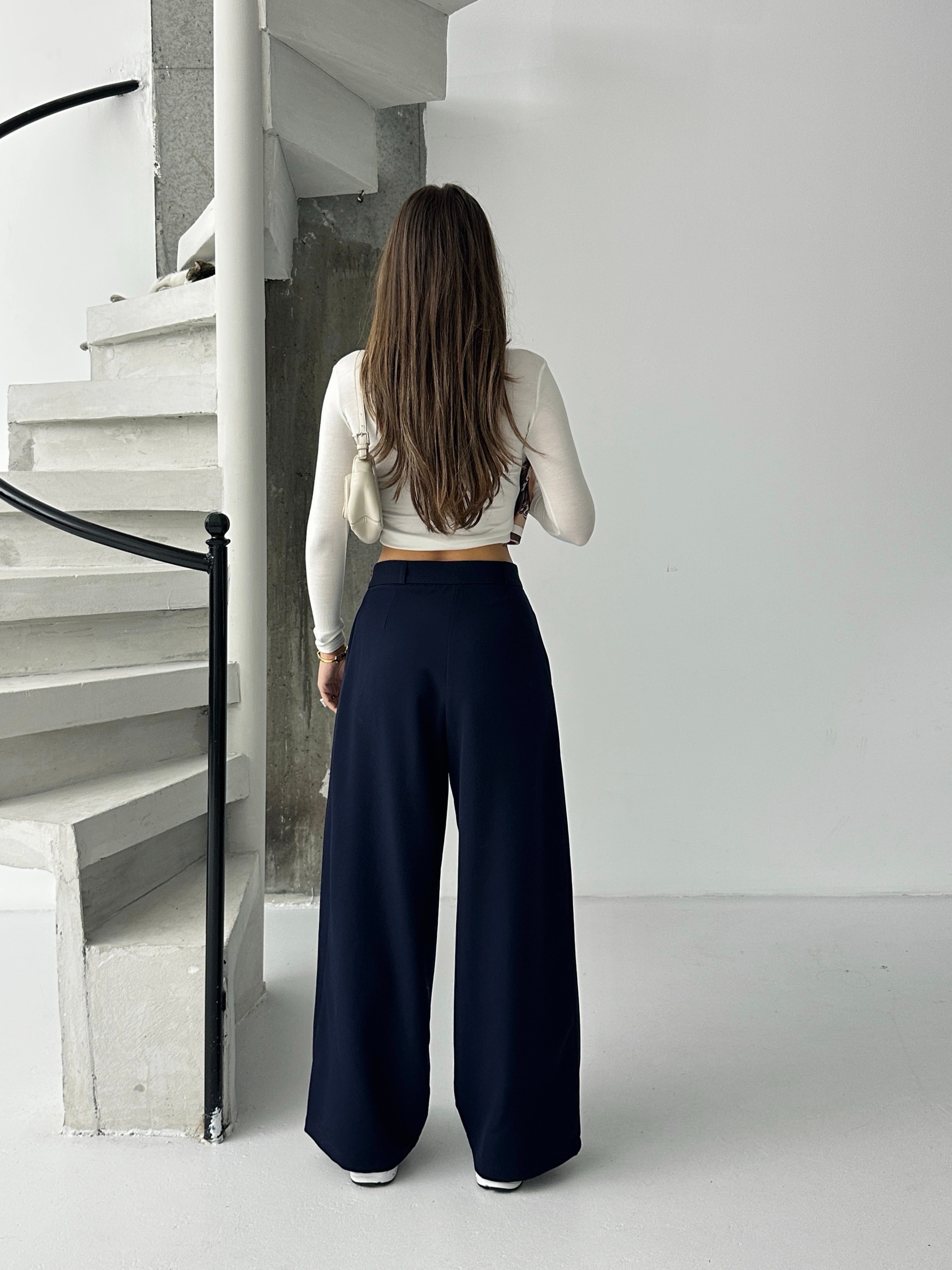 Üç Pile Palazzo Pantolon - Lacivert