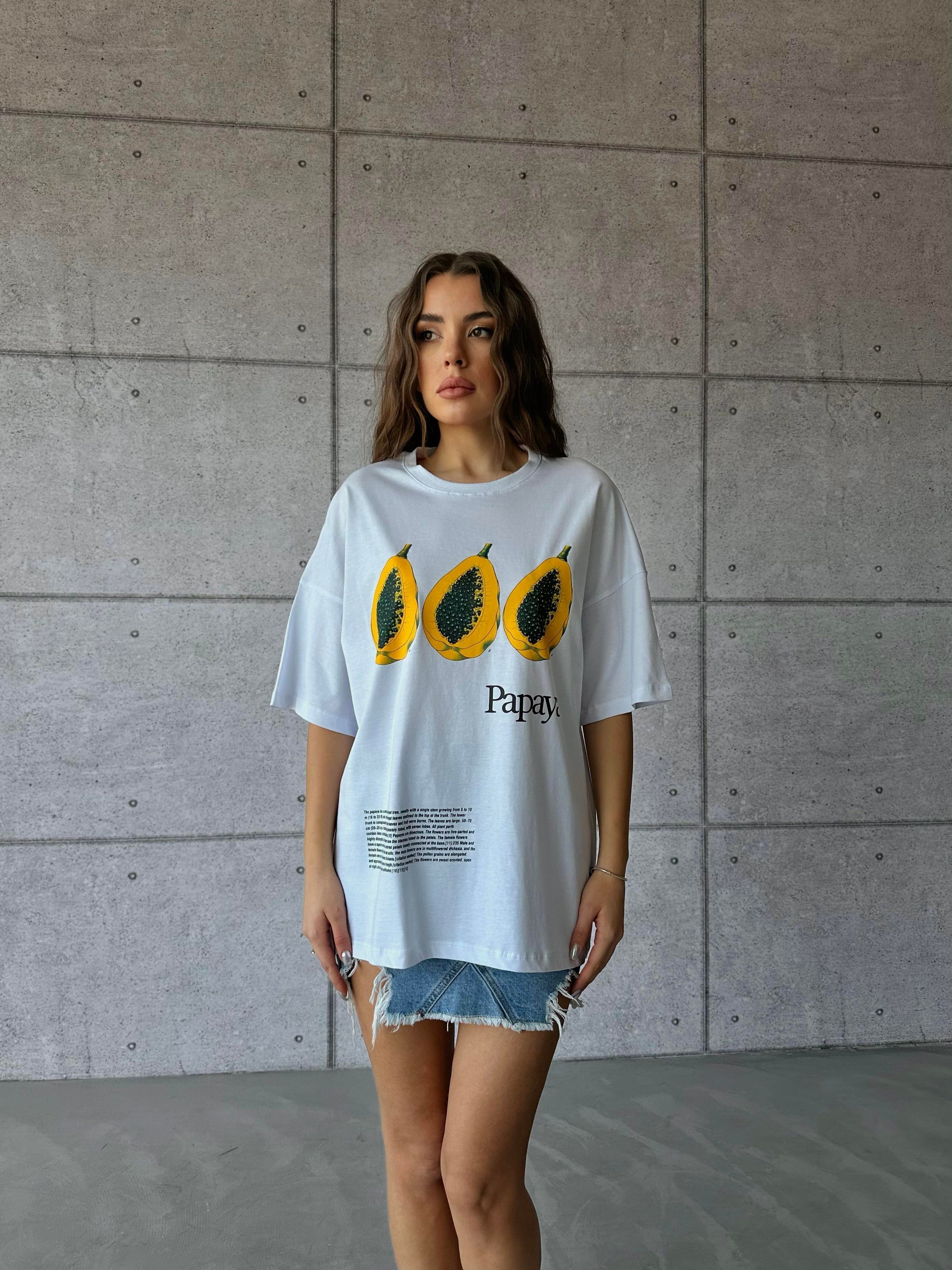 Papaya Baskılı Tshirt Beyaz