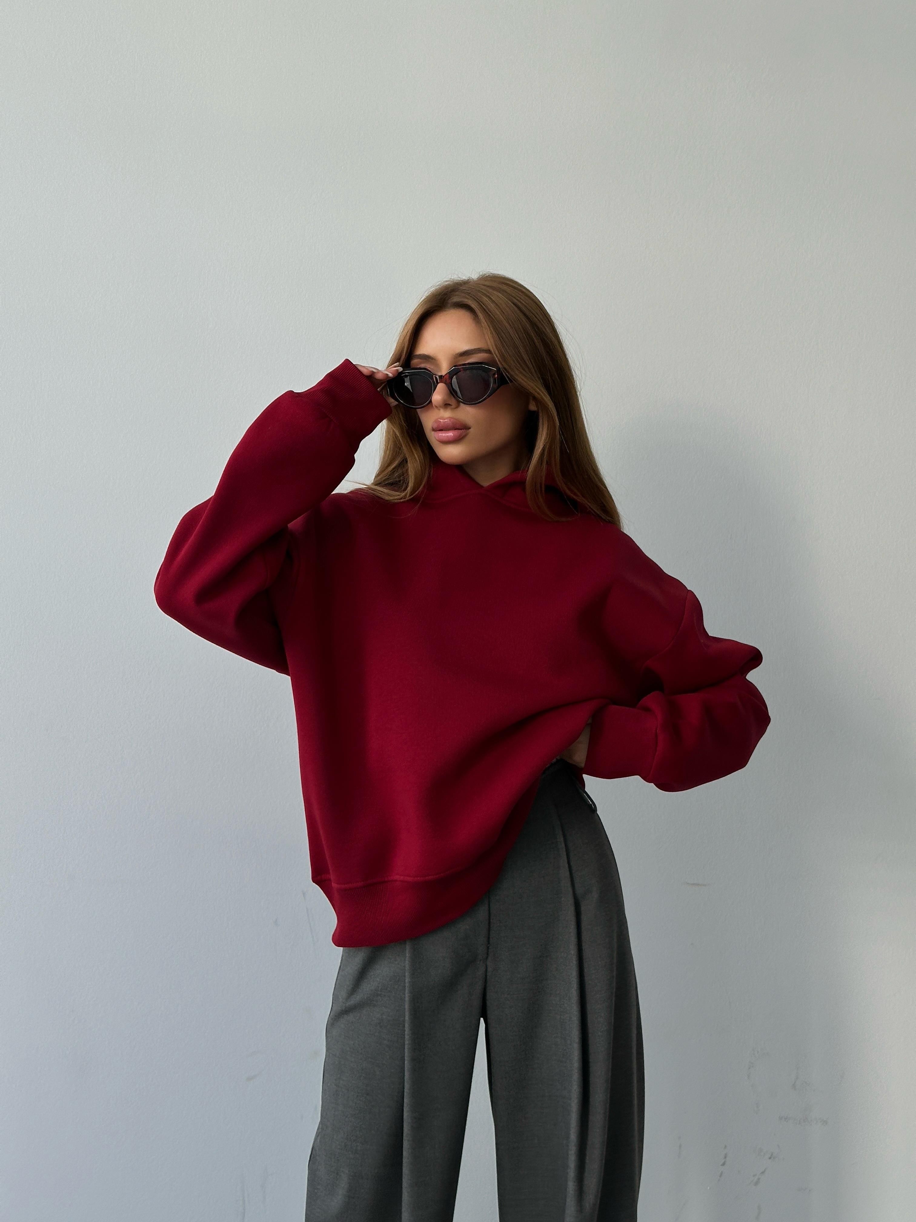 Kapüşonlu Sweatshırt Bordo