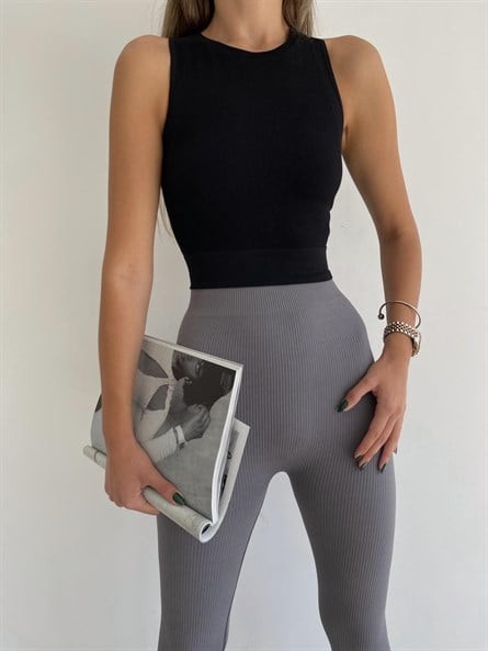 Seamless Halter Yaka Spor Crop Siyah