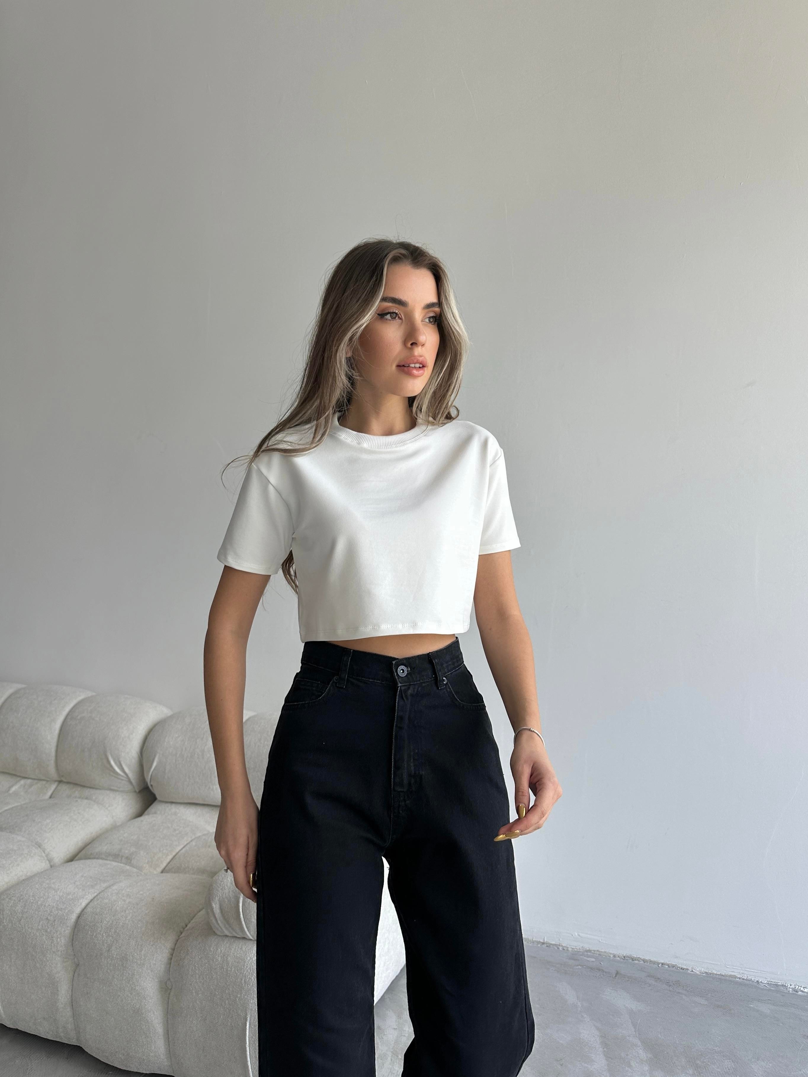 Bella Oversize Crop Tshirt Beyaz