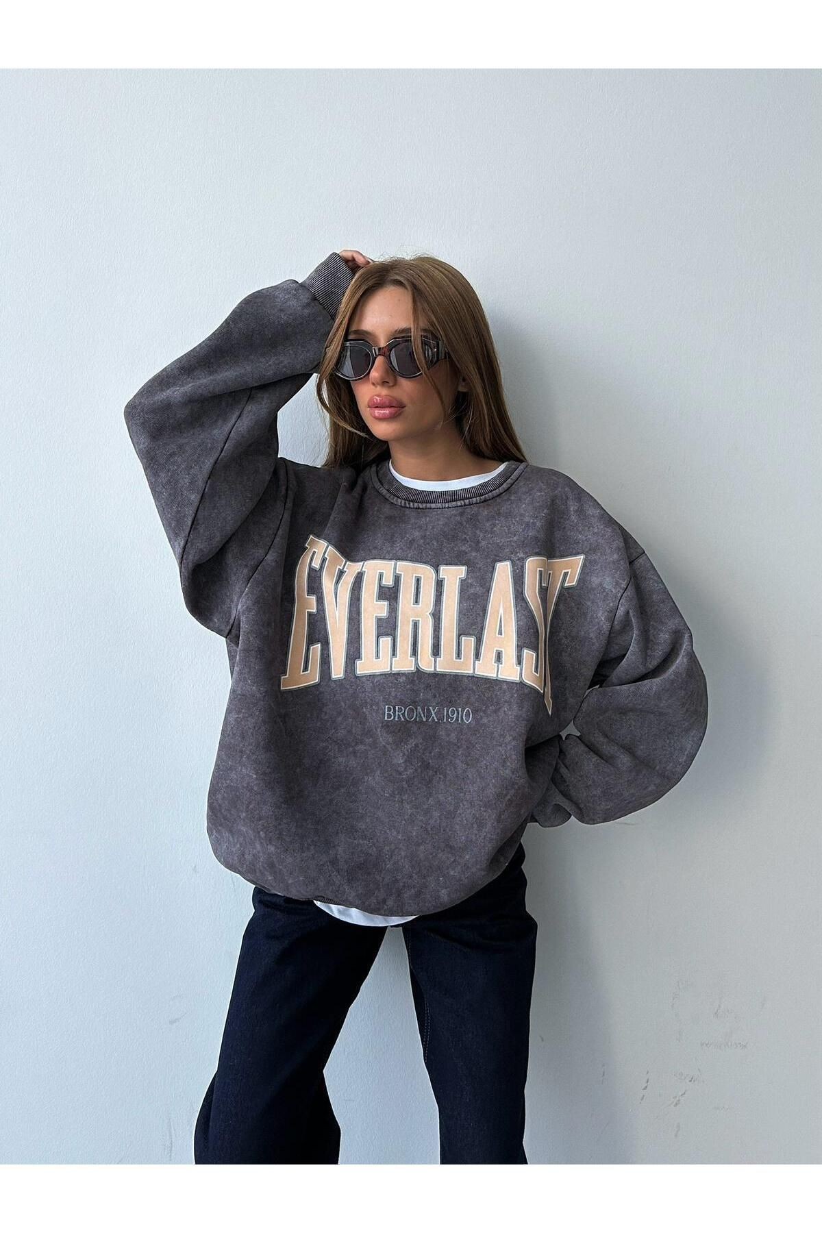 Everlast Baskı Sweat Gri Yıkama