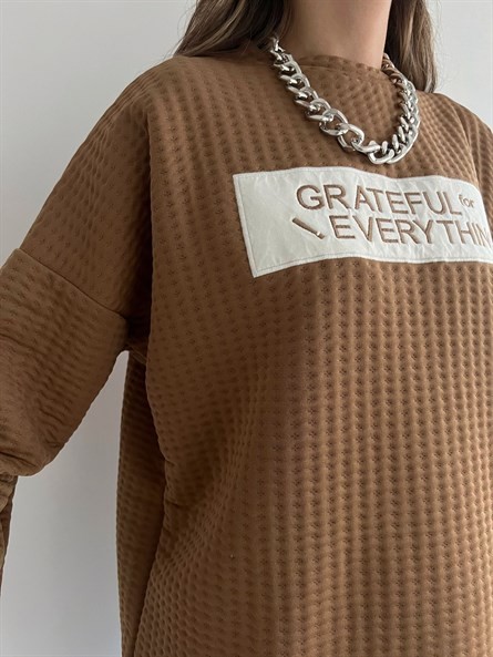 Grateful İşleme Oversize Caspia Sweatshirt Taba